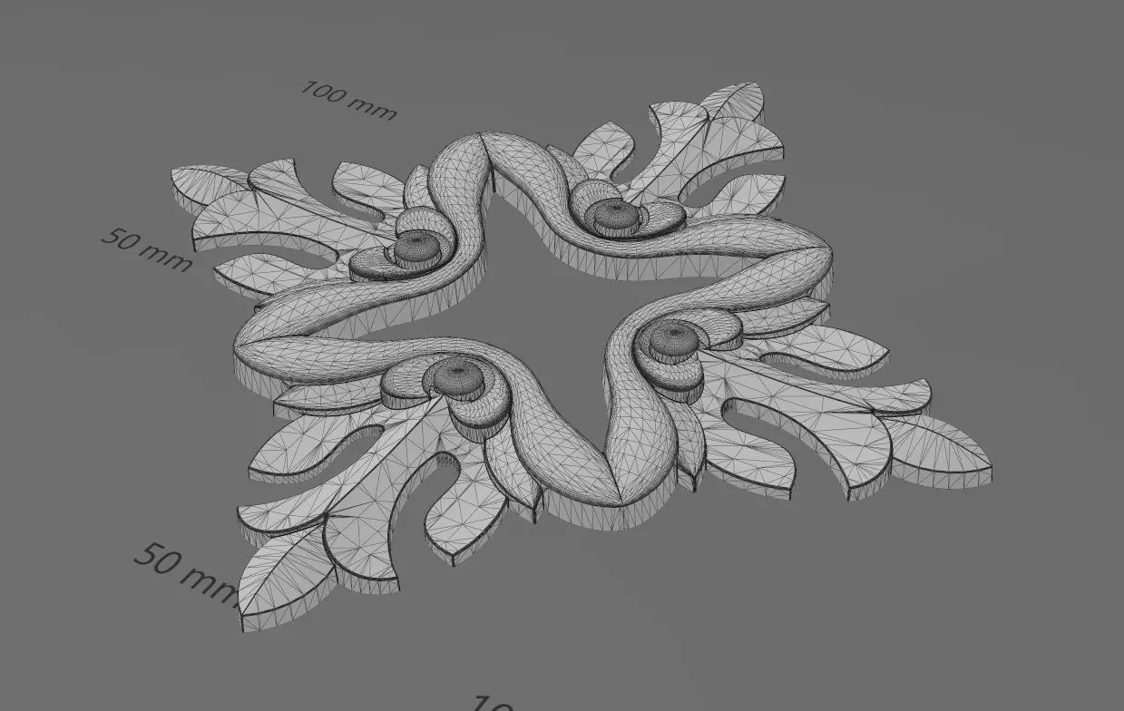 Open square floral rosette carving molding relief onlay 3D print model_15