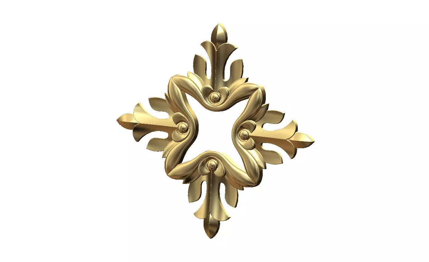 Open square floral rosette carving molding relief onlay 3D print model_12