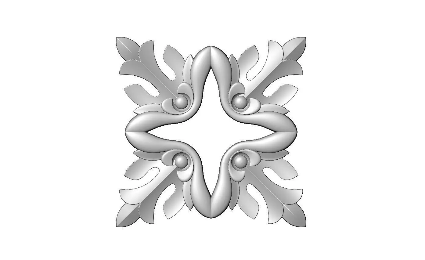 Open square floral rosette carving molding relief onlay 3D print model_1
