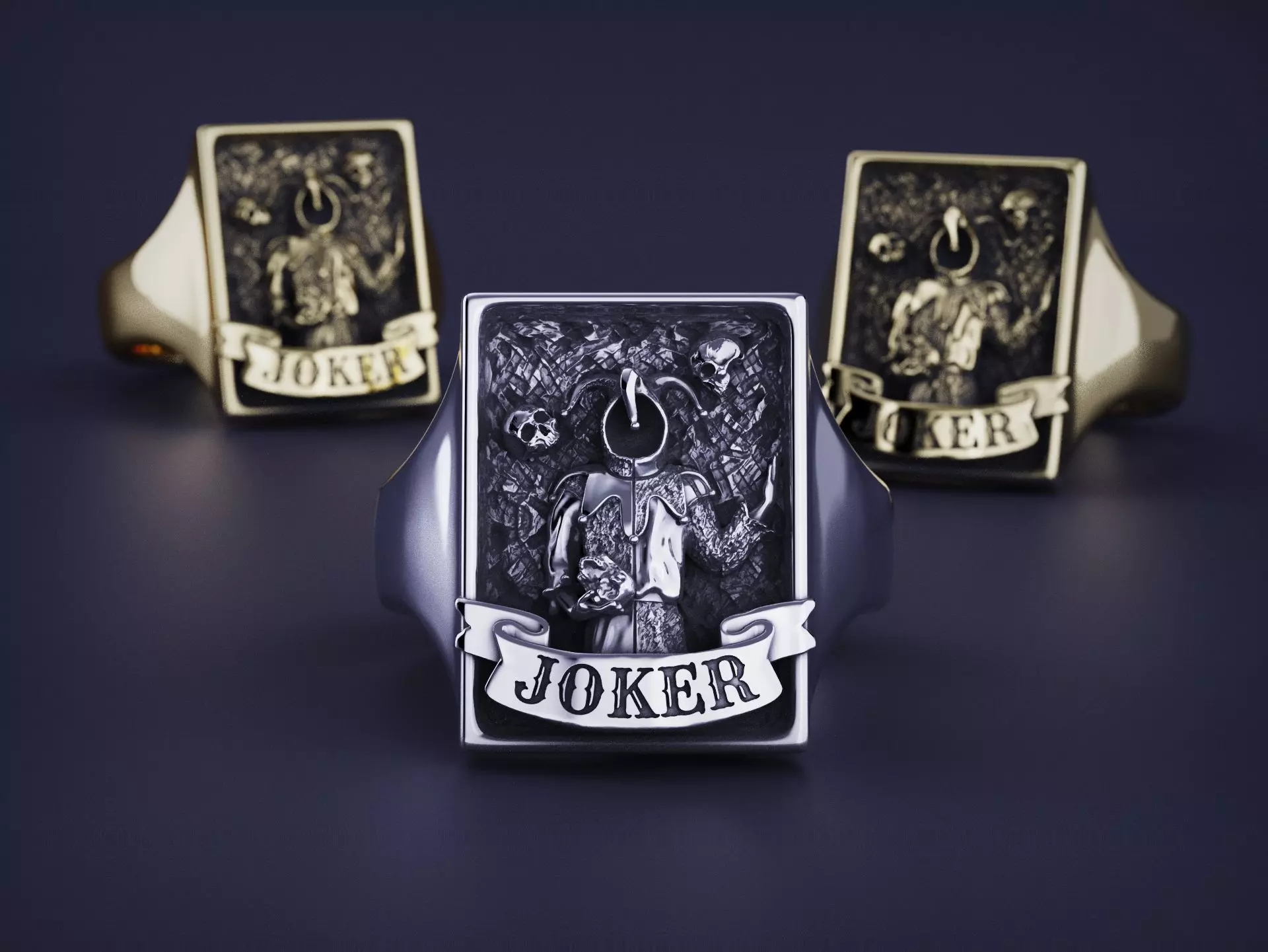 Joker Signet Ring Gothic Skull Mens Ring 3D Printable Jewelry 3D print model