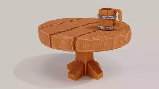 Stylized Wooden Tavern Table with Mug