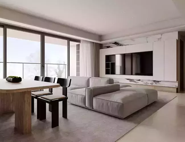 Modern living room dining room interior scenes 