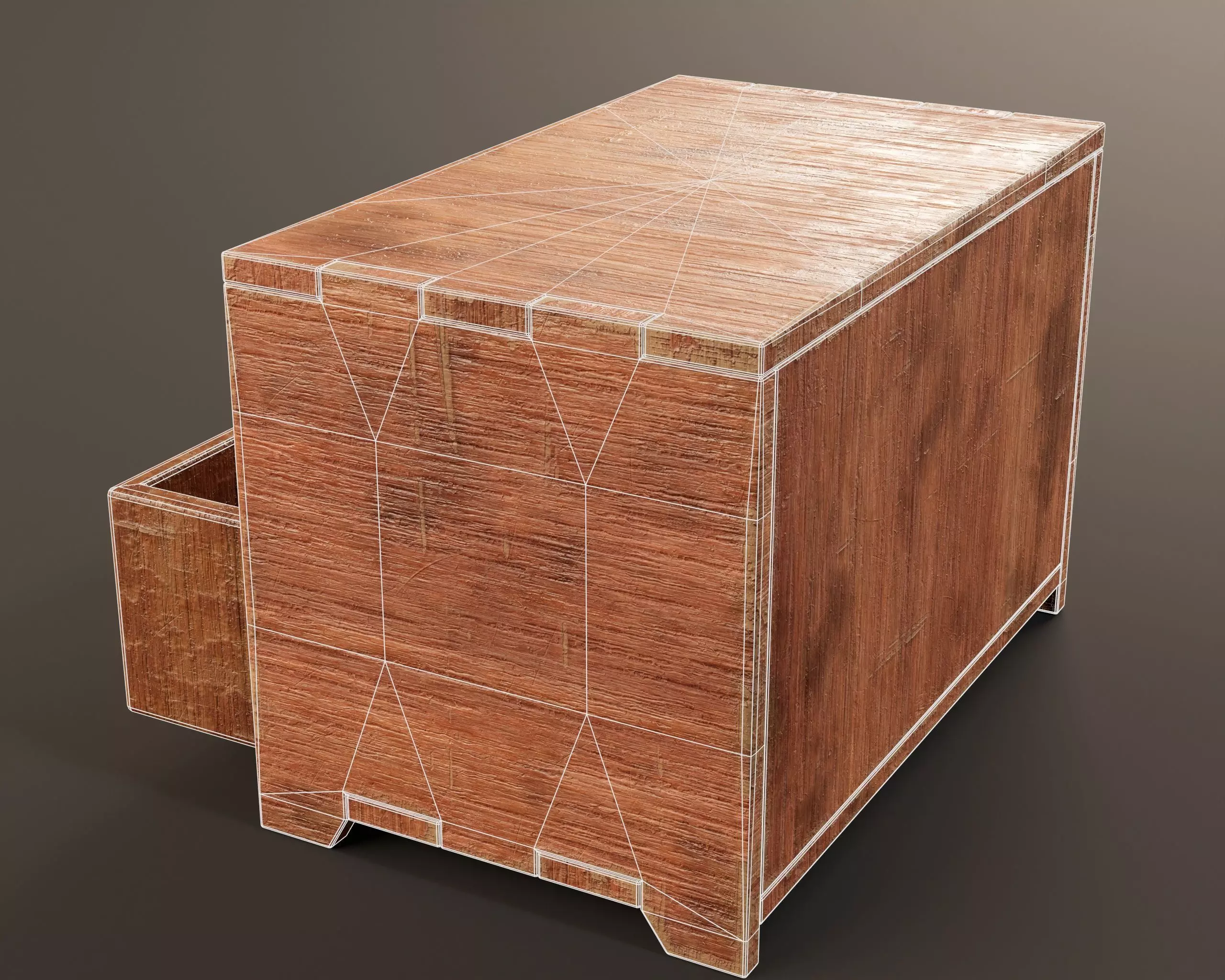 Japanese Vintage Wooden Drawer Low-poly 3D model_9