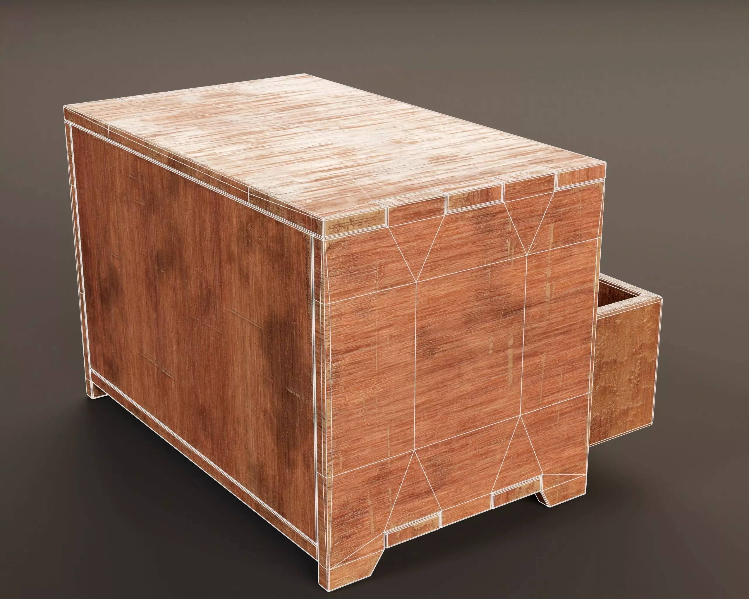 Japanese Vintage Wooden Drawer Low-poly 3D model_13