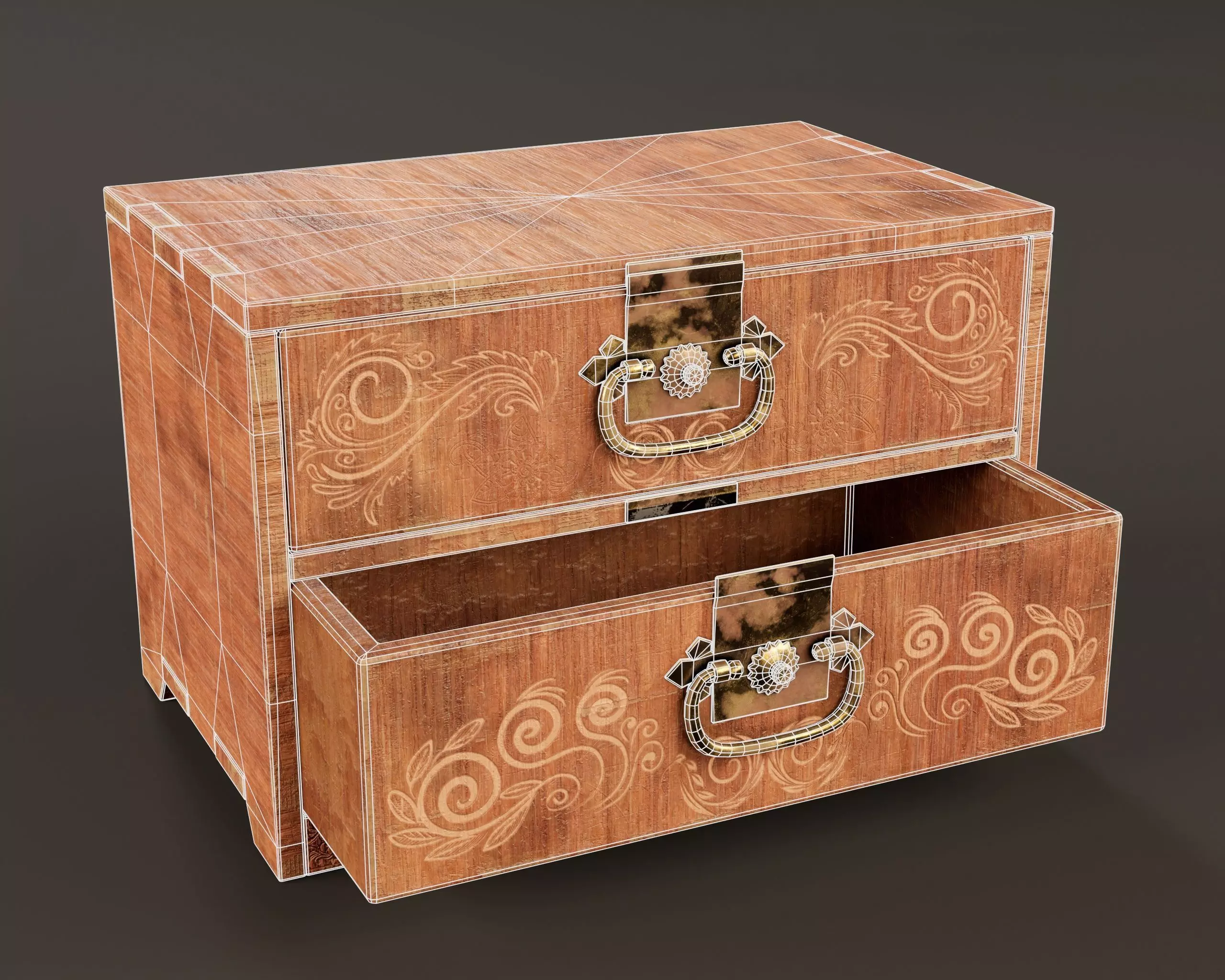 Japanese Vintage Wooden Drawer Low-poly 3D model_3