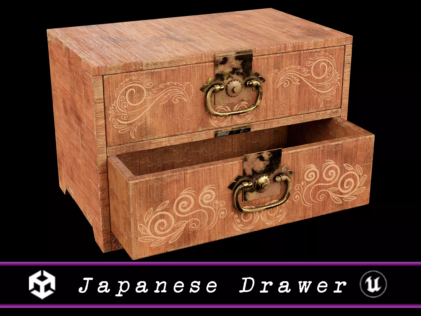 Japanese Vintage Wooden Drawer Low-poly 3D model_14