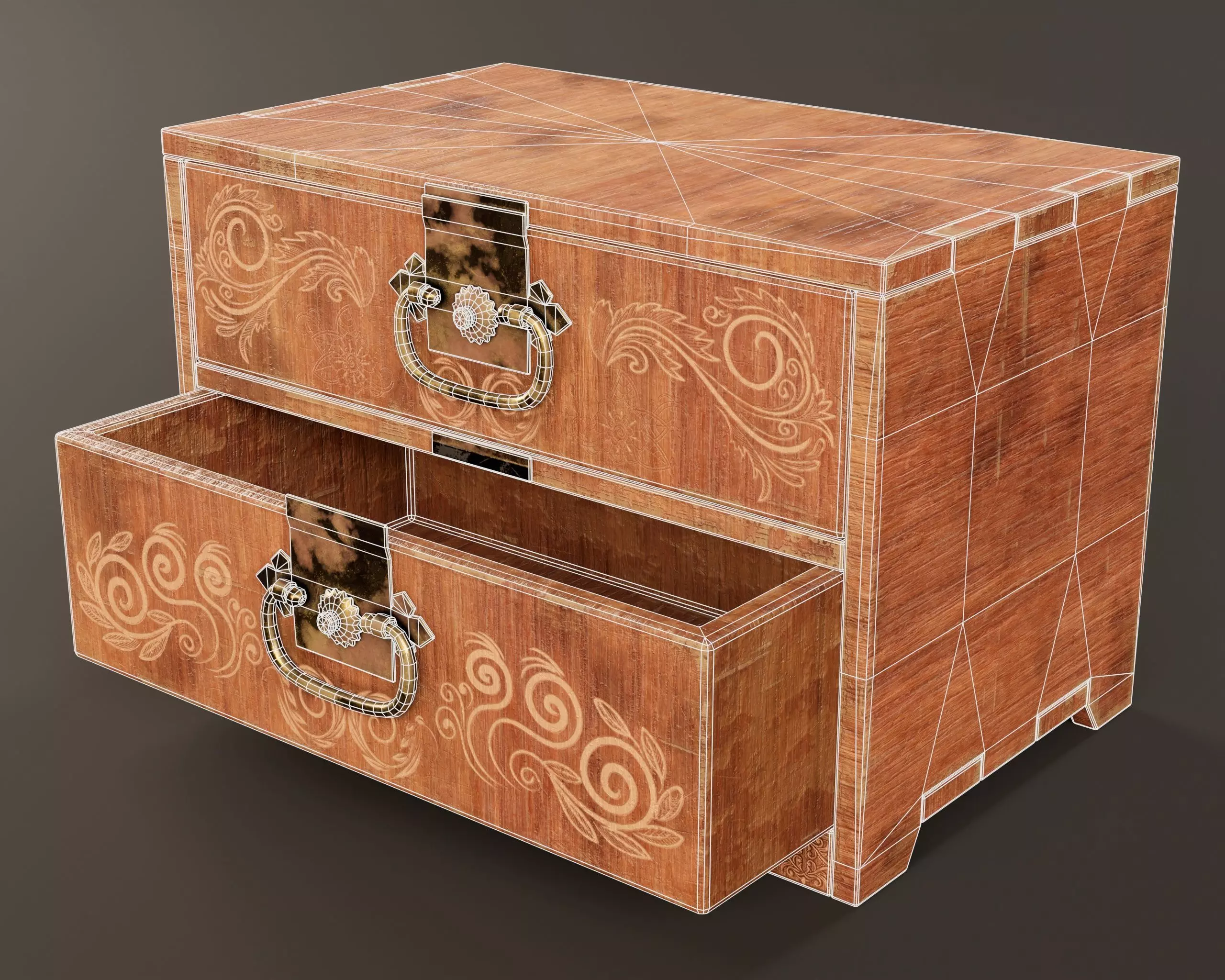 Japanese Vintage Wooden Drawer Low-poly 3D model_7