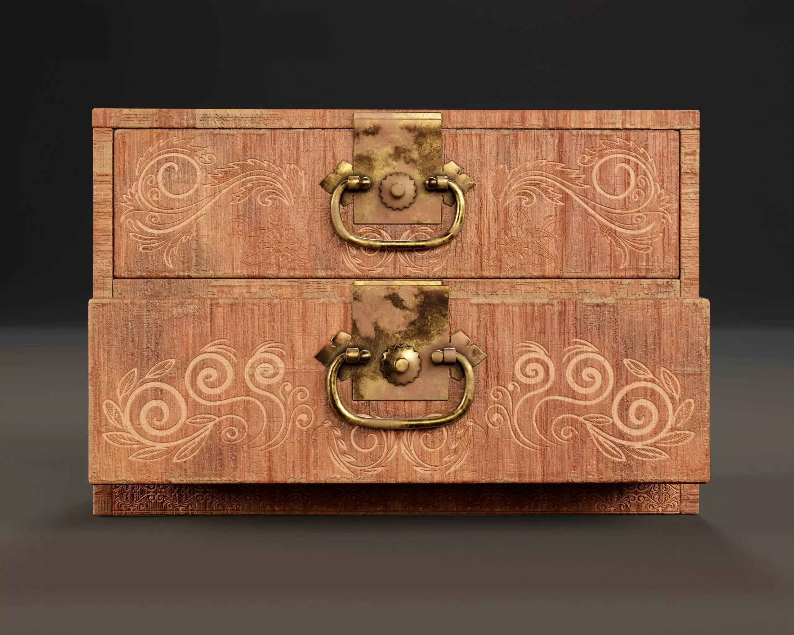 Japanese Vintage Wooden Drawer Low-poly 3D model_4