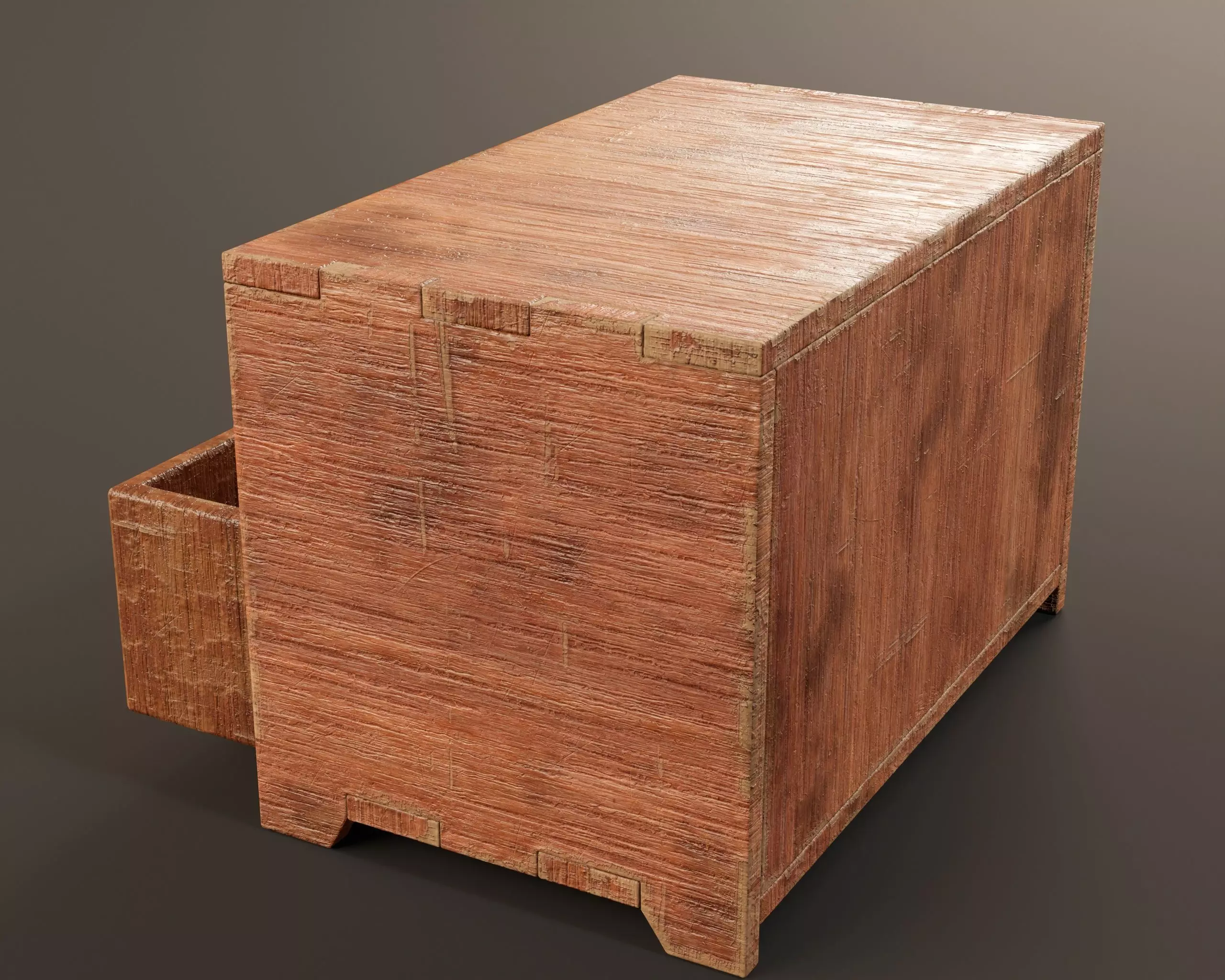 Japanese Vintage Wooden Drawer Low-poly 3D model_8