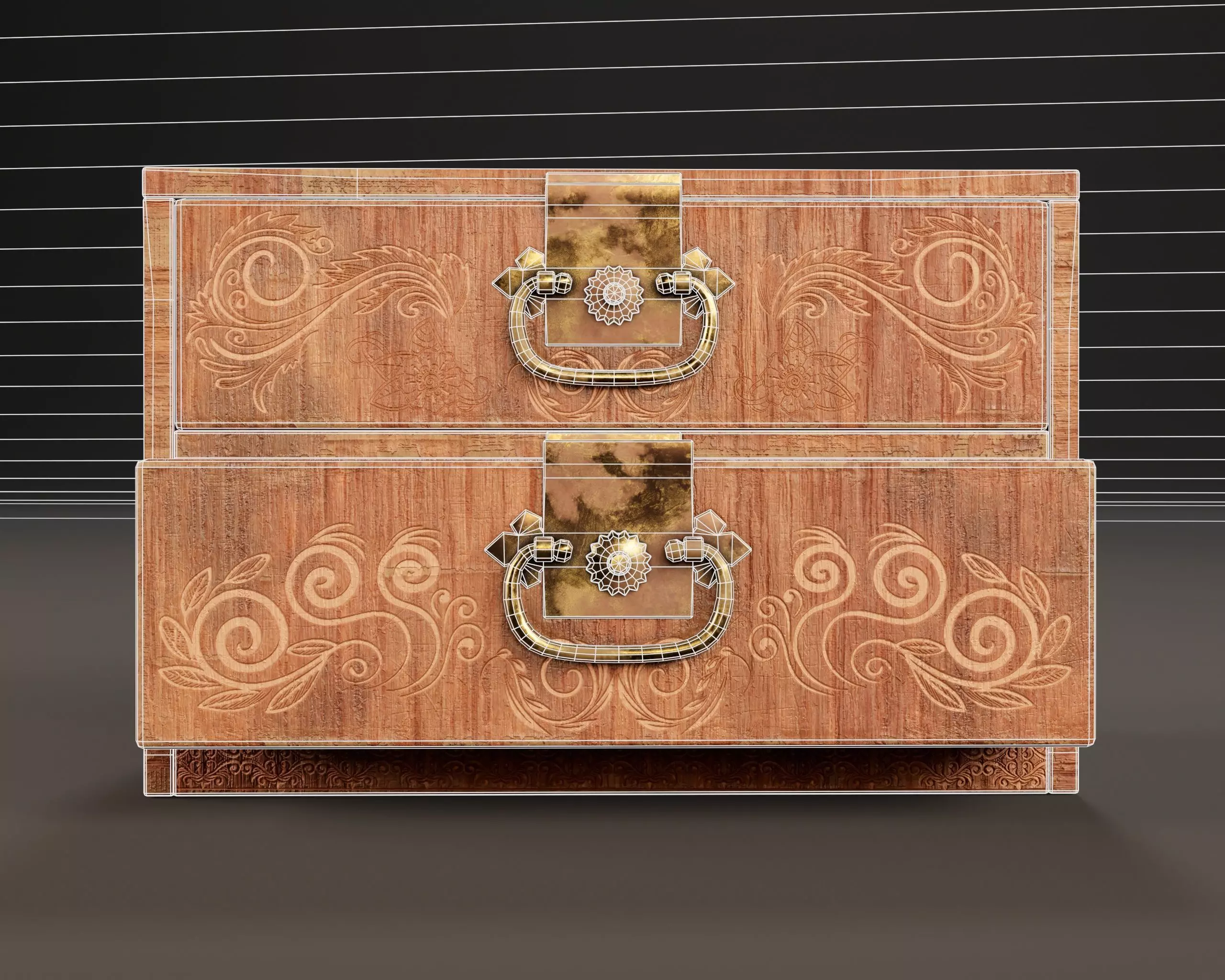 Japanese Vintage Wooden Drawer Low-poly 3D model_5