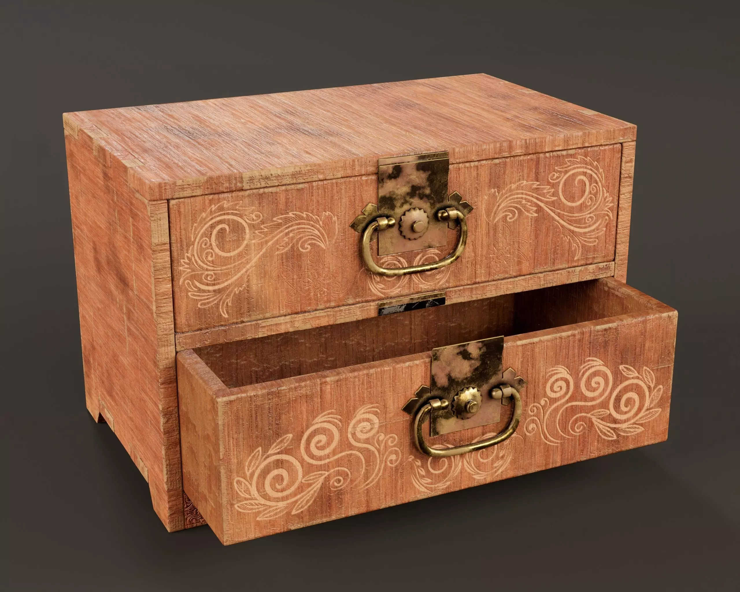 Japanese Vintage Wooden Drawer Low-poly 3D model_2
