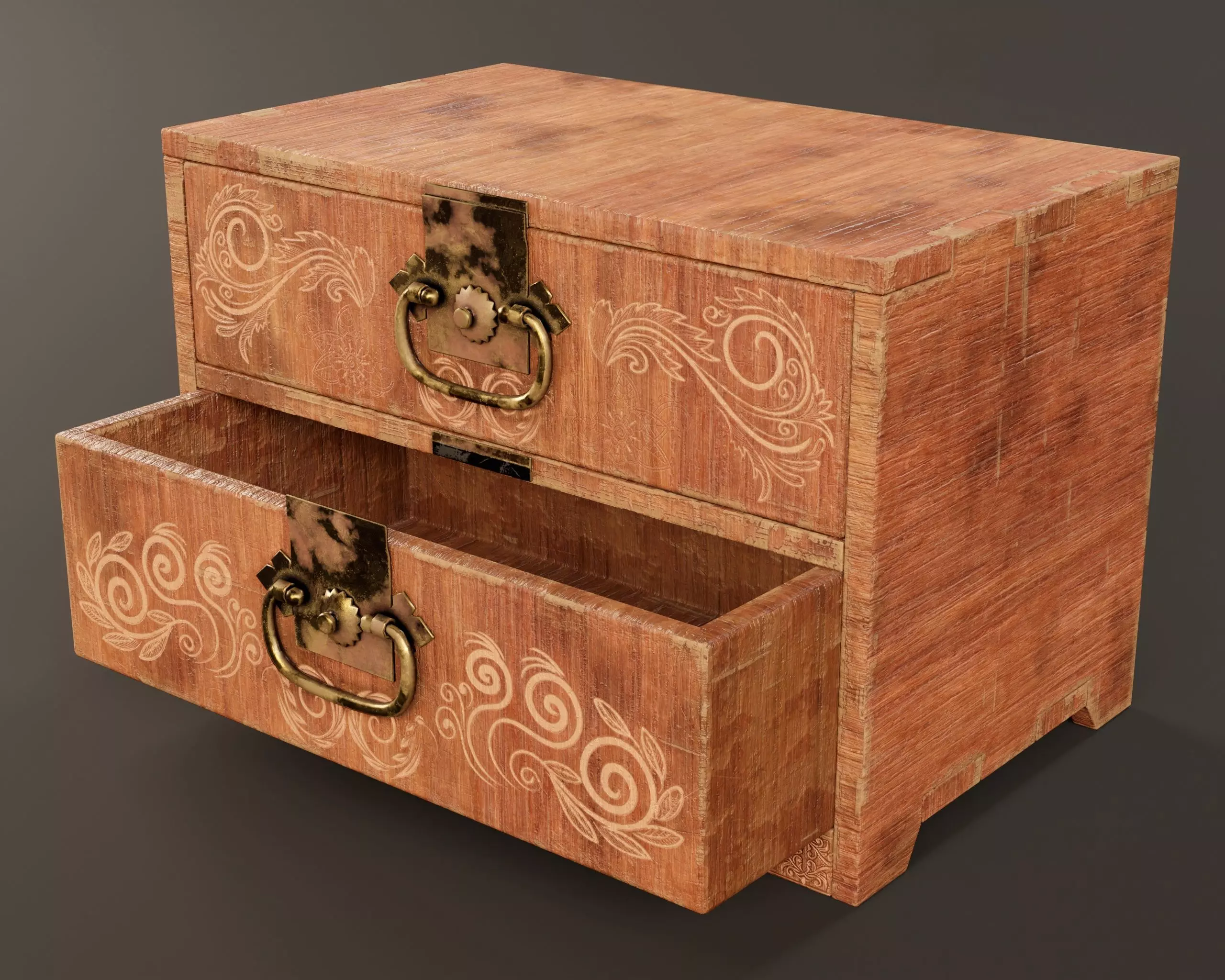 Japanese Vintage Wooden Drawer Low-poly 3D model_6