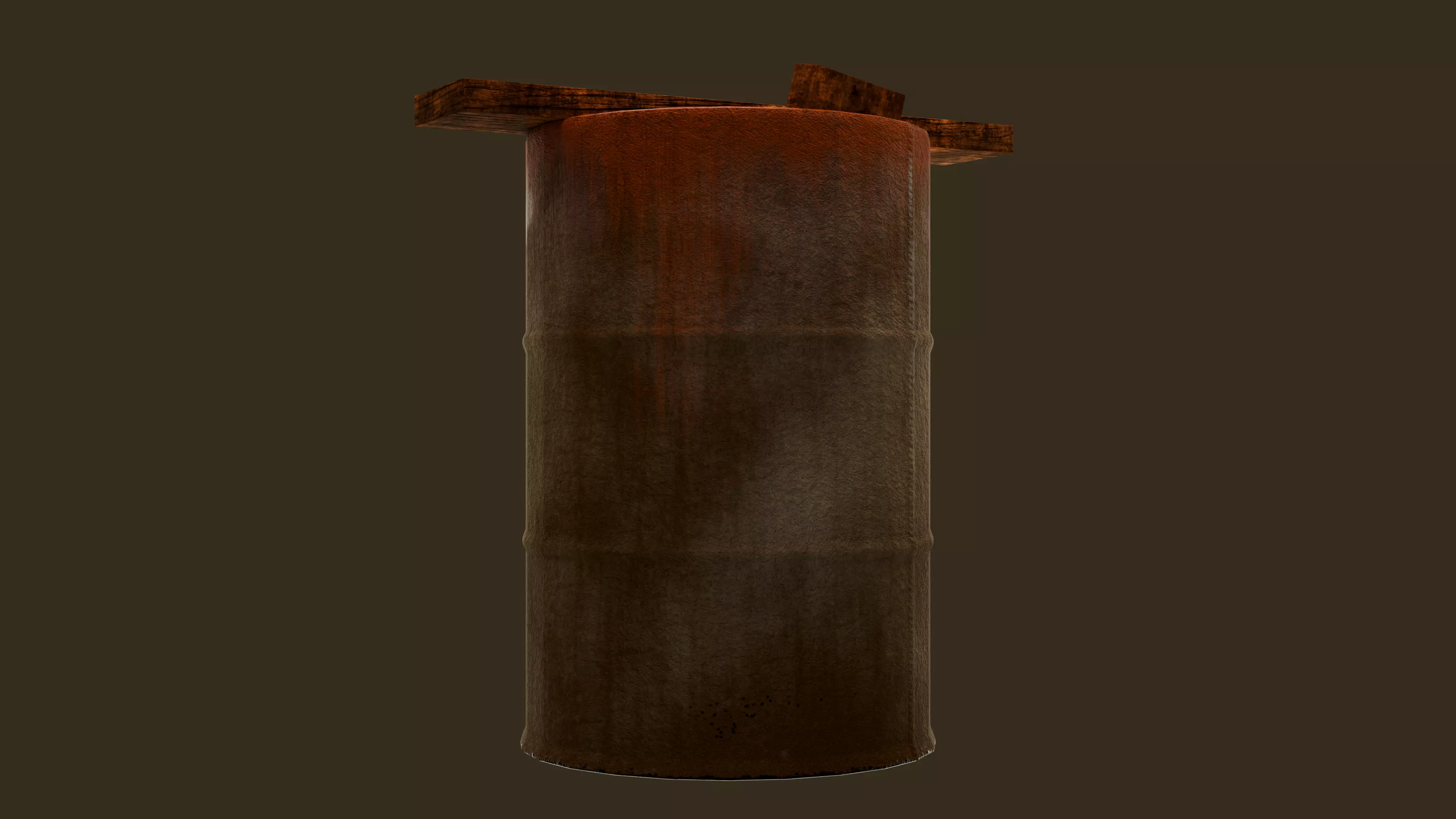 Rusty Metal Barrel with Wooden Planks Game Ready PBR 3D Model Low-poly 3D model_4