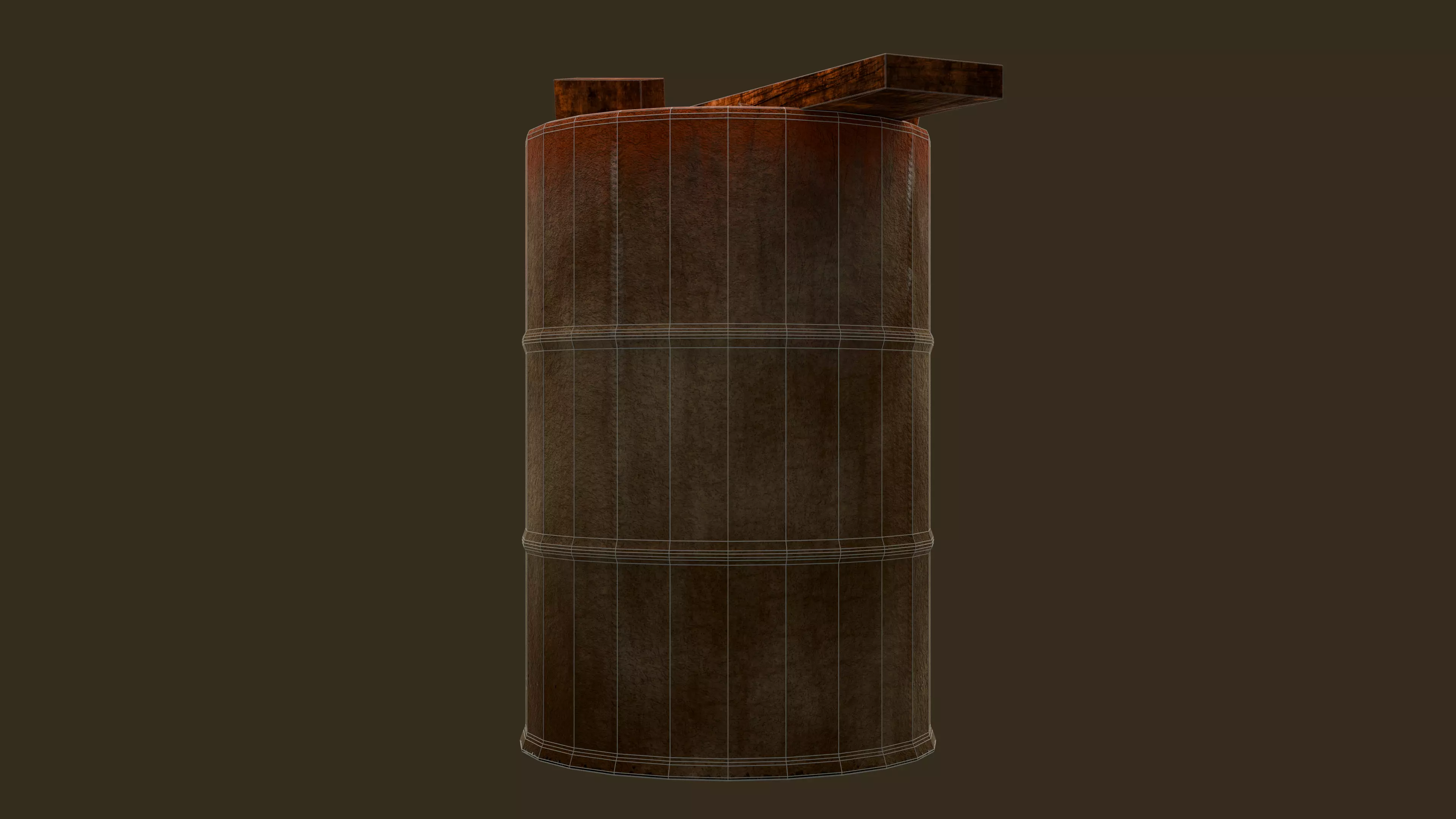 Rusty Metal Barrel with Wooden Planks Game Ready PBR 3D Model Low-poly 3D model_10