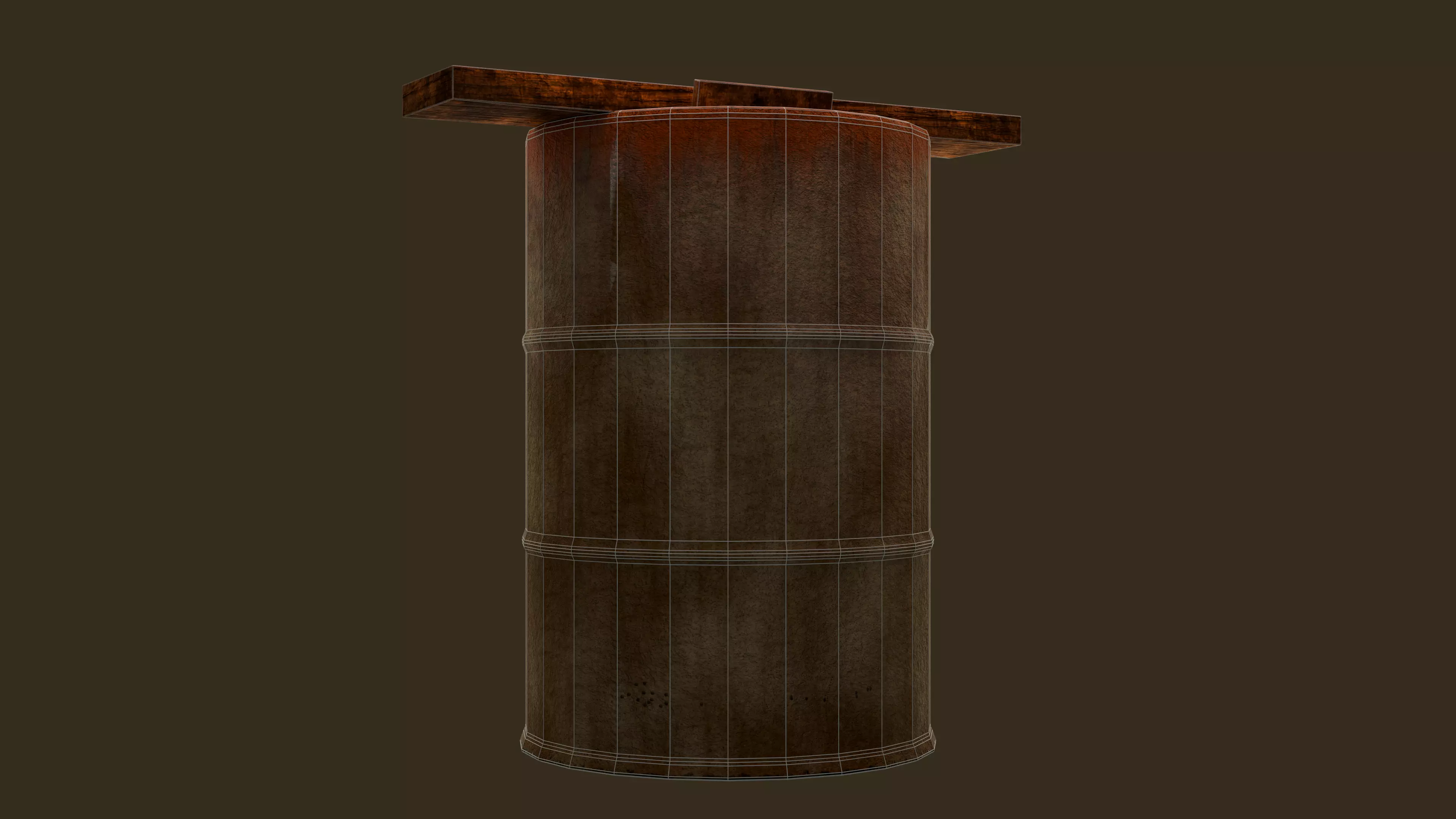 Rusty Metal Barrel with Wooden Planks Game Ready PBR 3D Model Low-poly 3D model_7