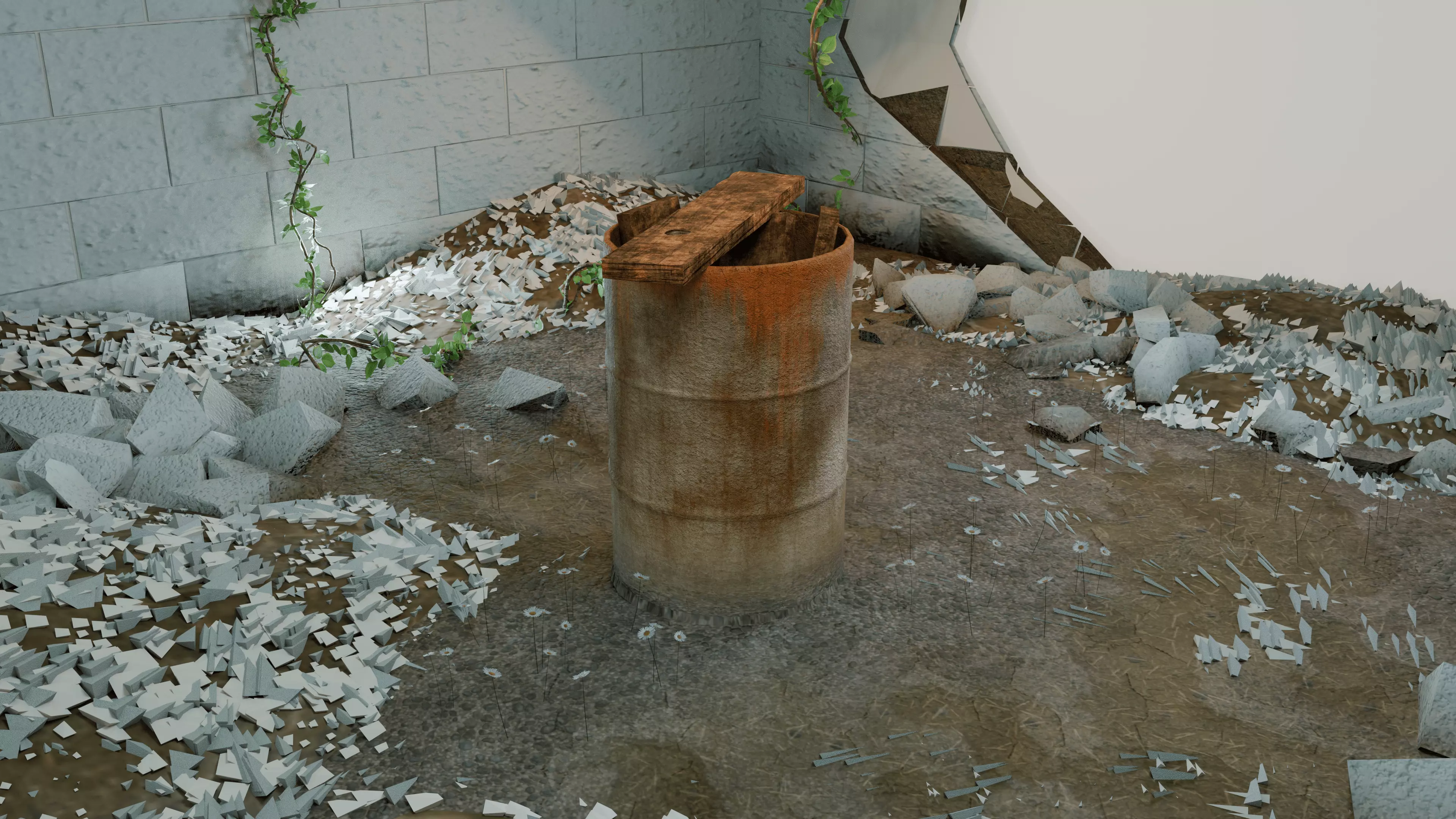 Rusty Metal Barrel with Wooden Planks Game Ready PBR 3D Model Low-poly 3D model_0