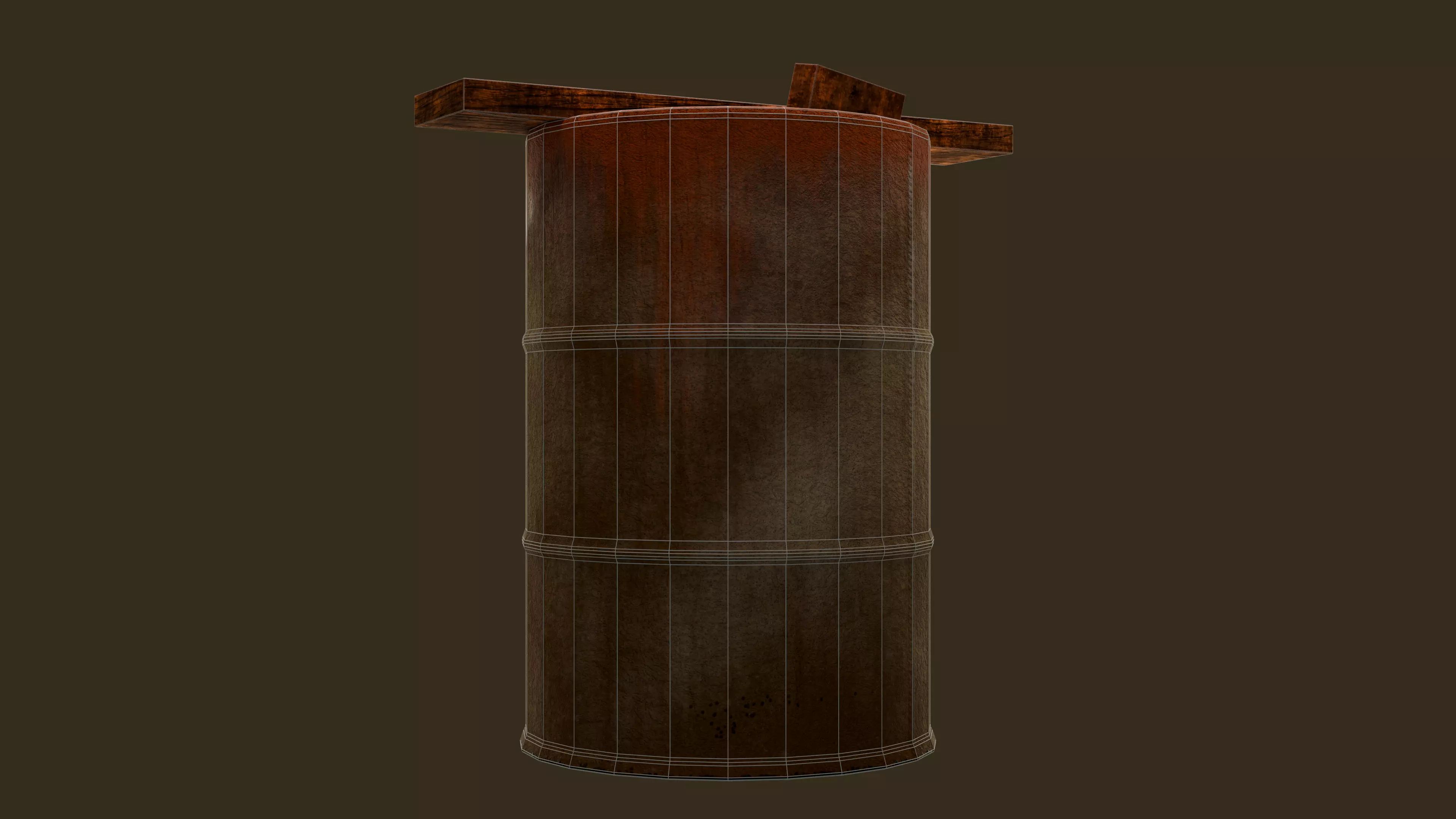 Rusty Metal Barrel with Wooden Planks Game Ready PBR 3D Model Low-poly 3D model_9