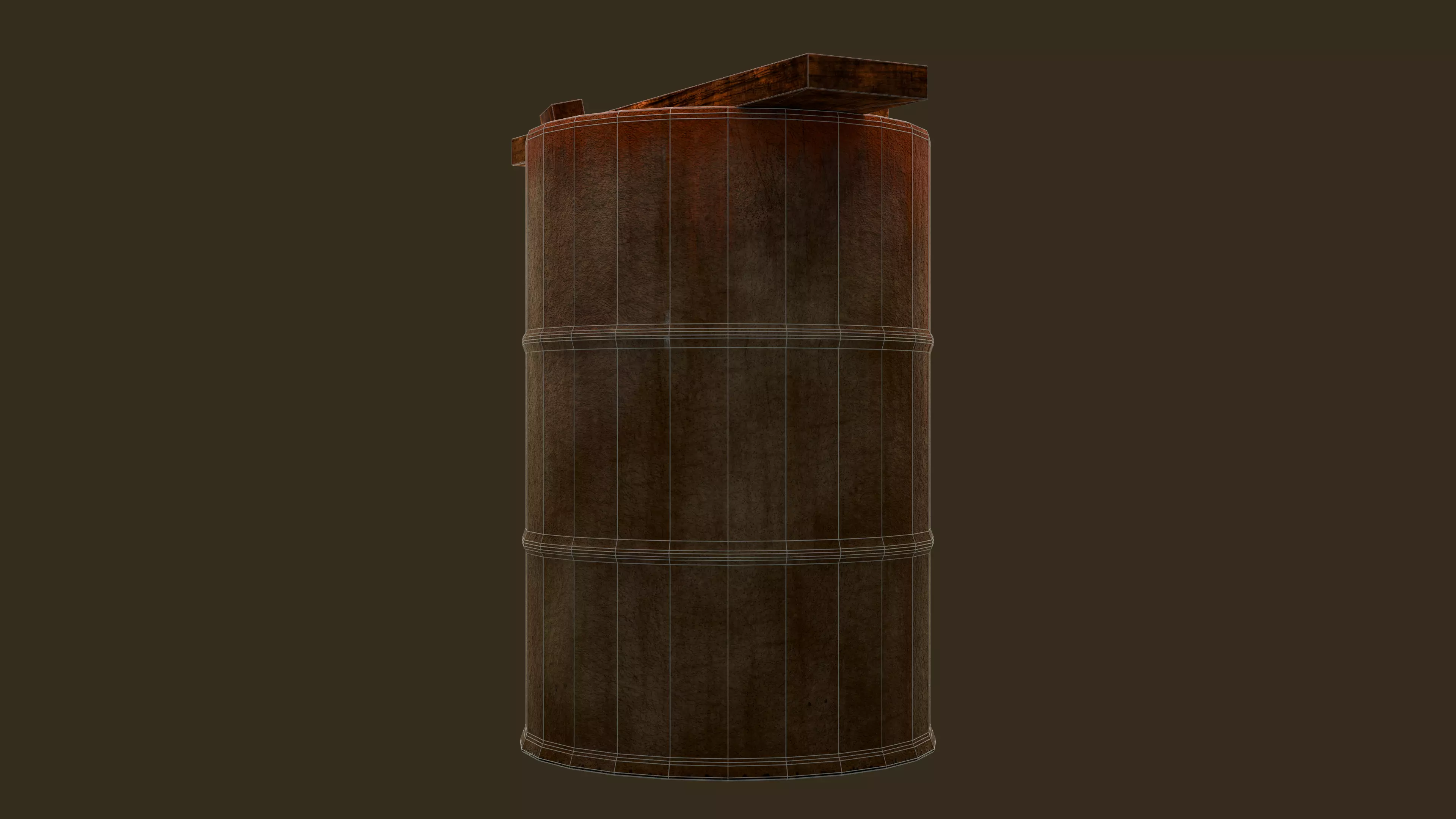 Rusty Metal Barrel with Wooden Planks Game Ready PBR 3D Model Low-poly 3D model_8