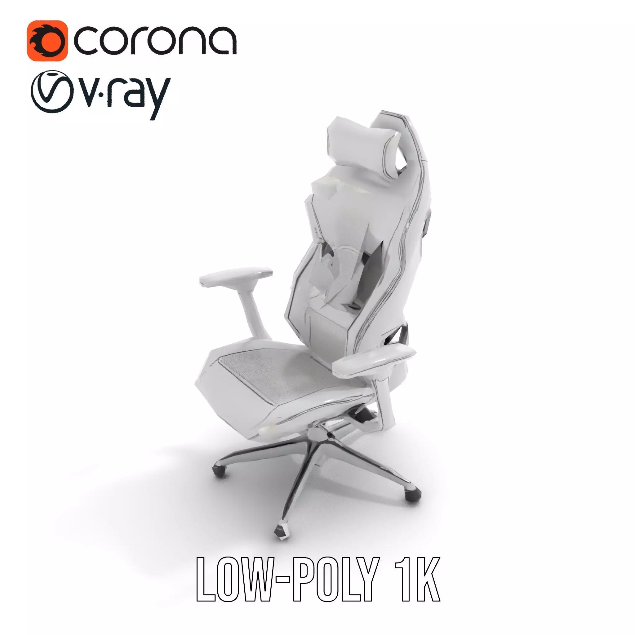 White Ergonomic Chair model pack Low-poly 3D model_7