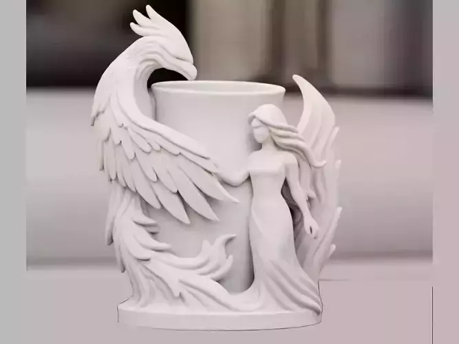 pen holder phoenix and girl