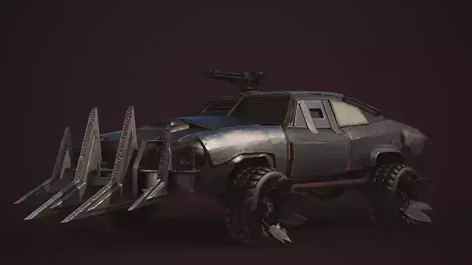 Post-Apocalyptic Game Ready Vehicle with Armor and Weapons