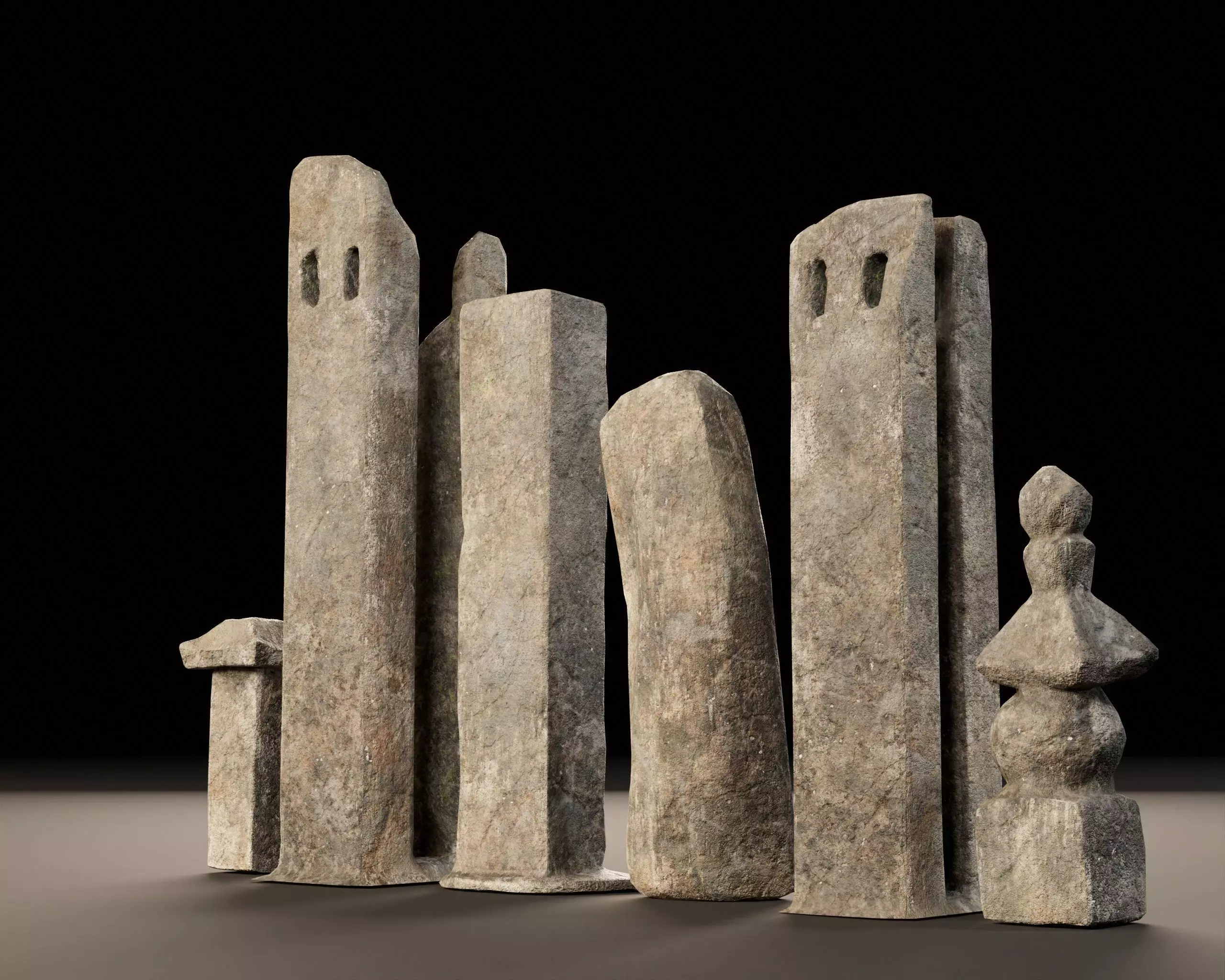 Japanese Gravestone Pillar Set Low-poly 3D model_12