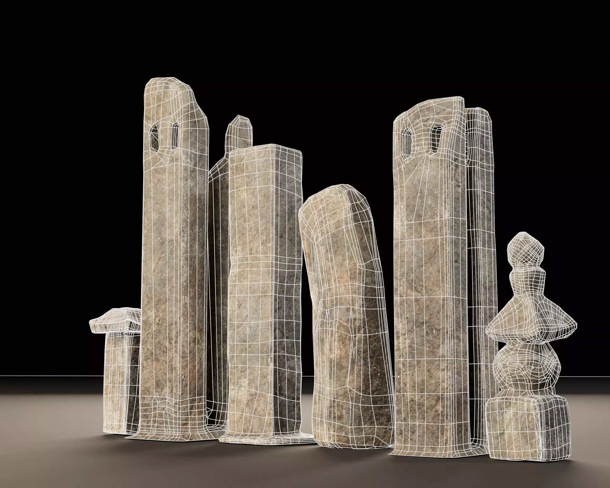 Japanese Gravestone Pillar Set Low-poly 3D model_13