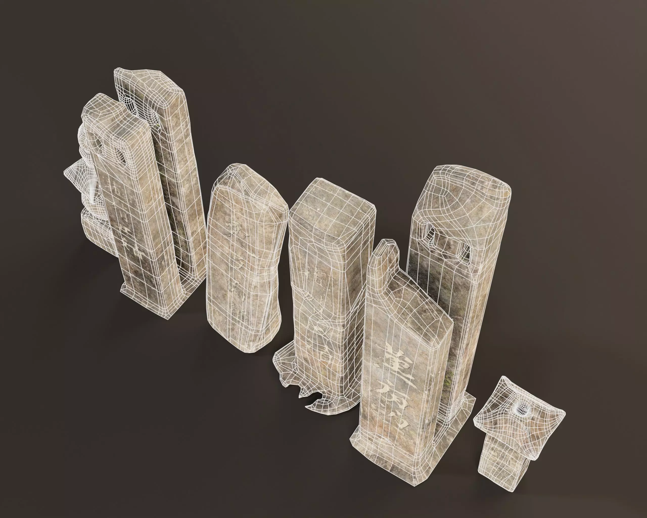 Japanese Gravestone Pillar Set Low-poly 3D model_9