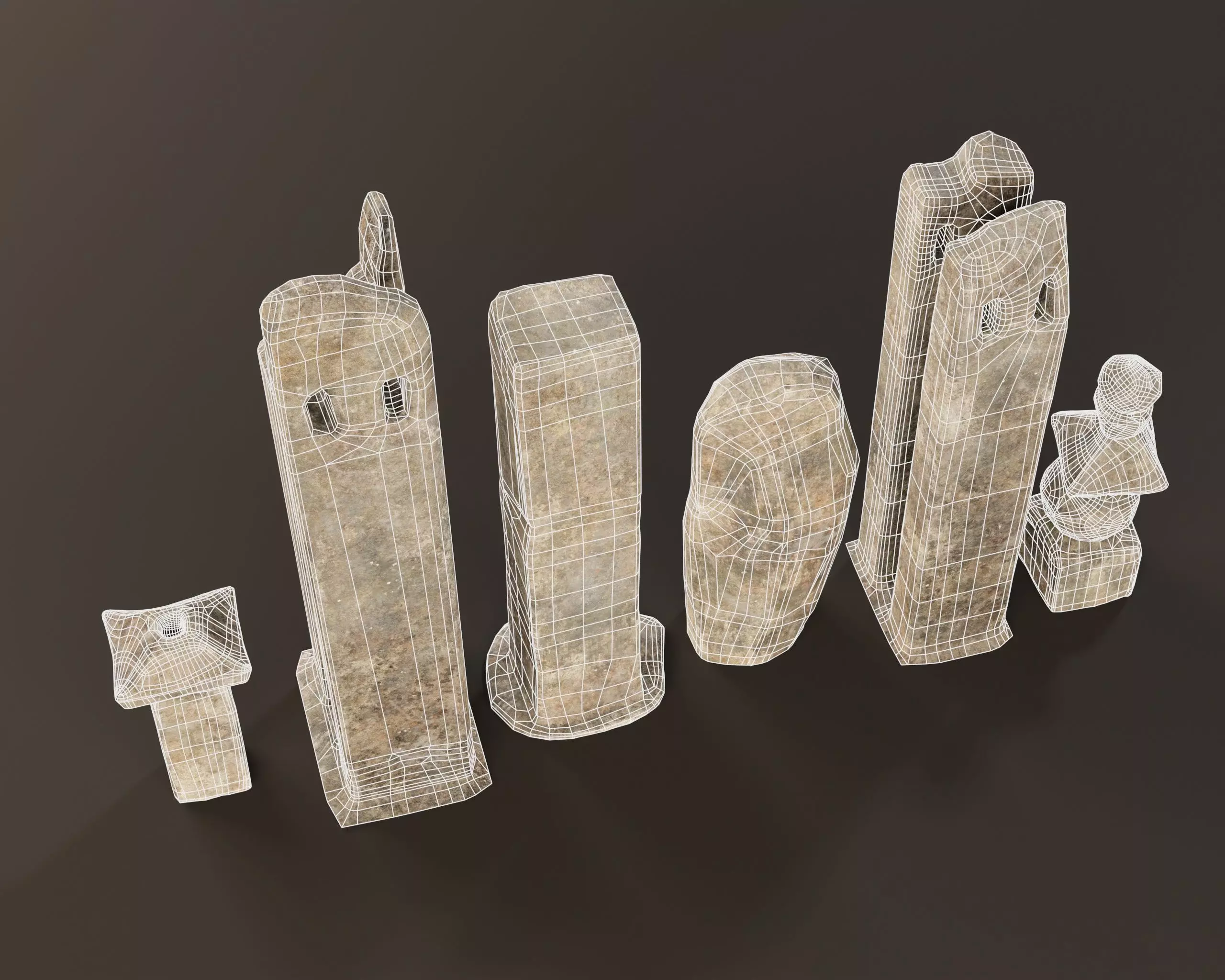 Japanese Gravestone Pillar Set Low-poly 3D model_11