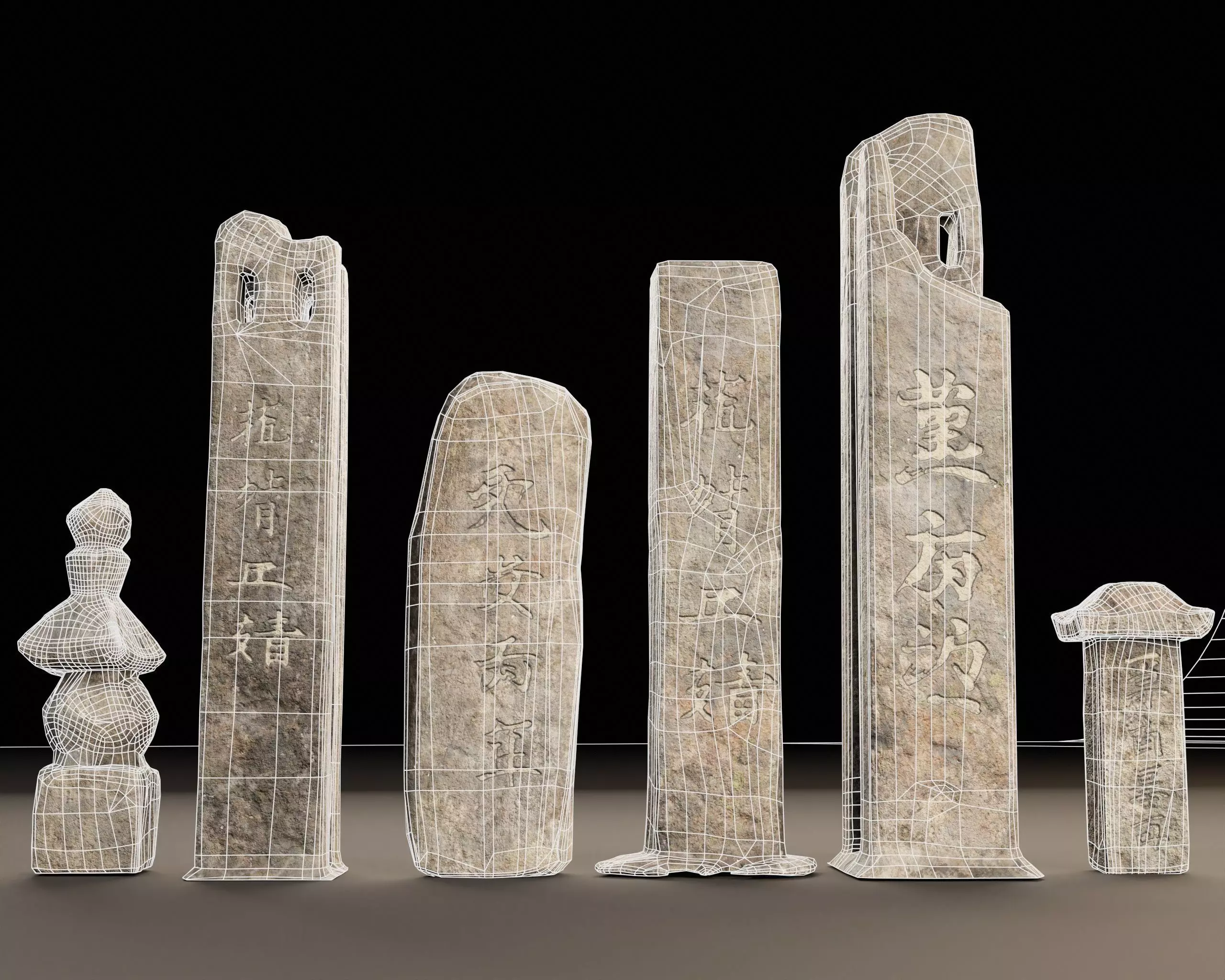Japanese Gravestone Pillar Set Low-poly 3D model_5