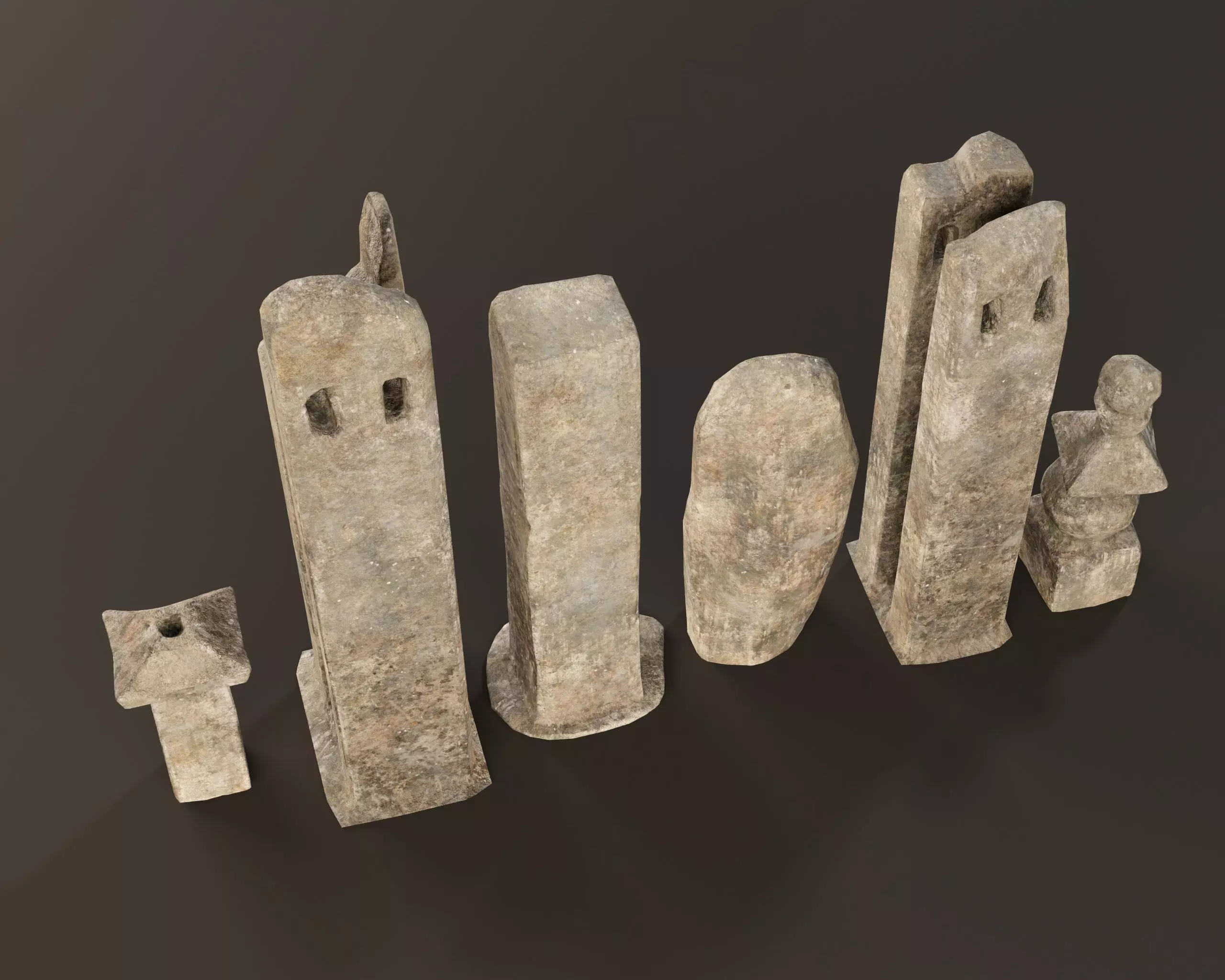 Japanese Gravestone Pillar Set Low-poly 3D model_10