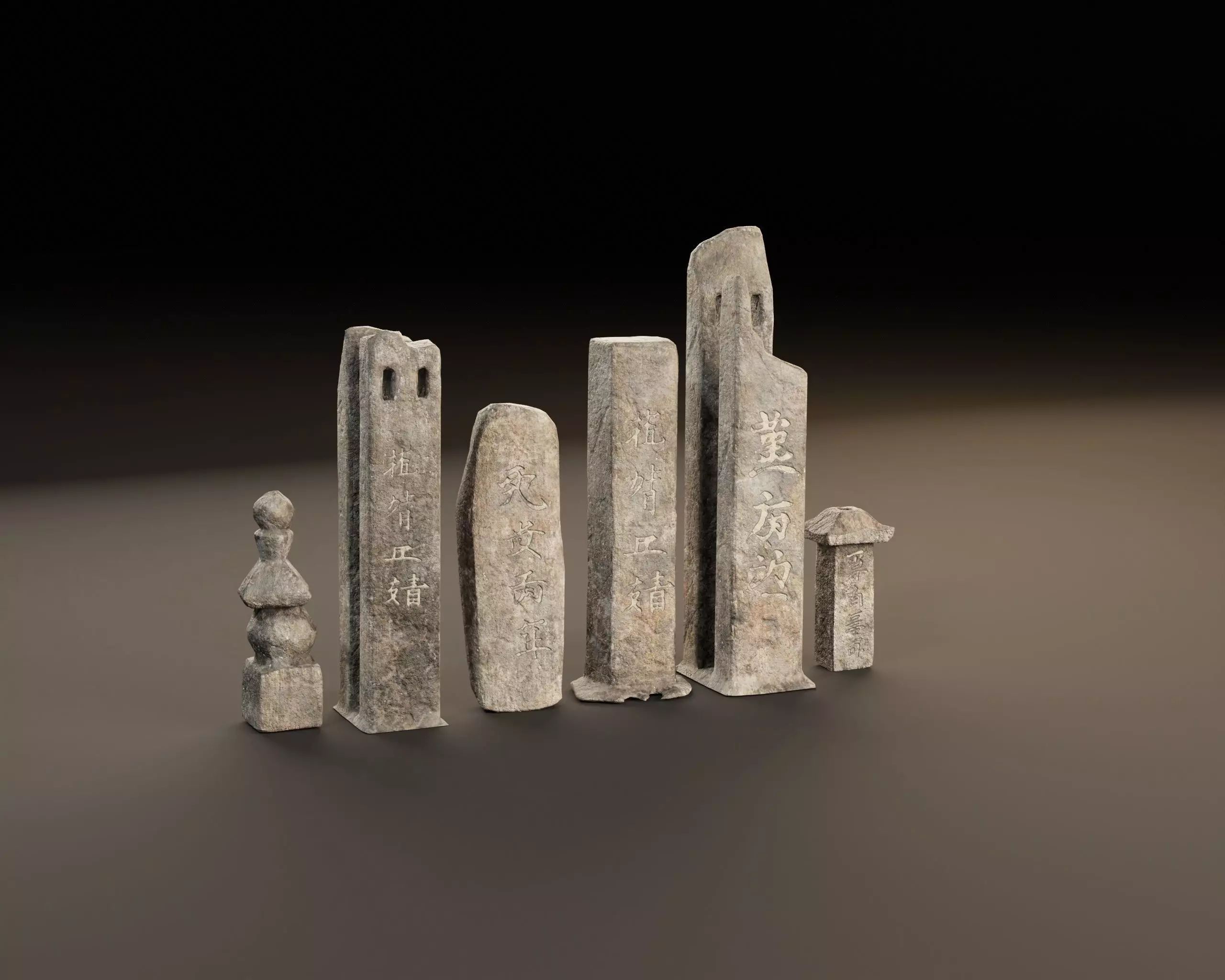 Japanese Gravestone Pillar Set Low-poly 3D model_14