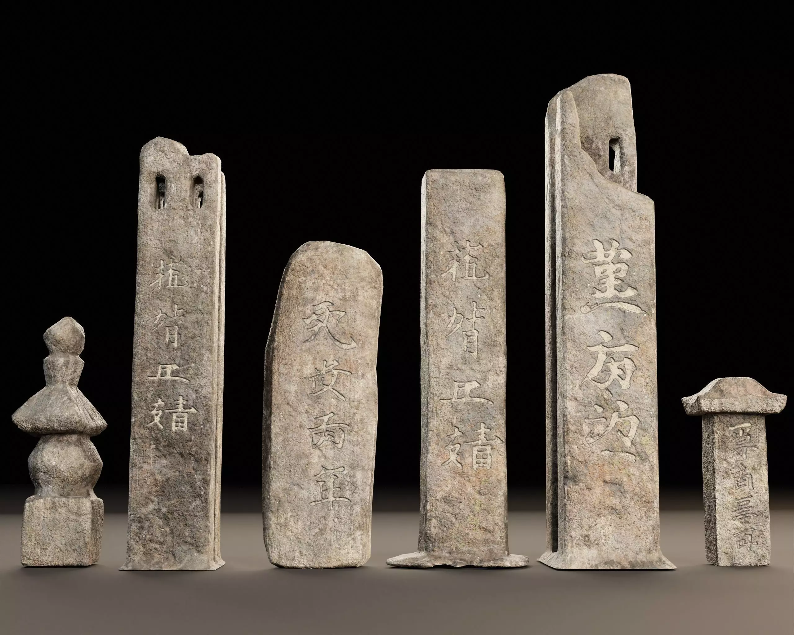 Japanese Gravestone Pillar Set Low-poly 3D model_4