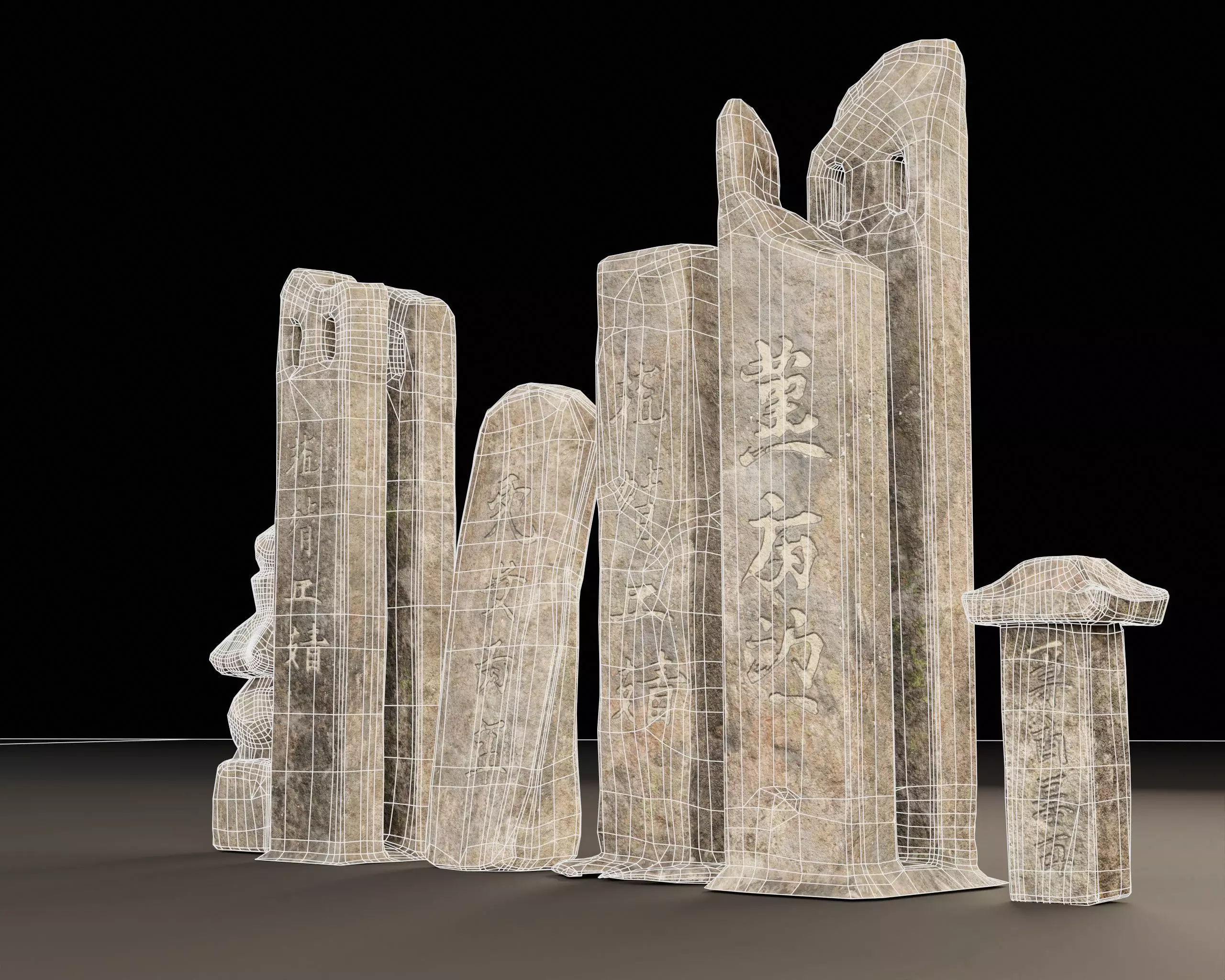 Japanese Gravestone Pillar Set Low-poly 3D model_7