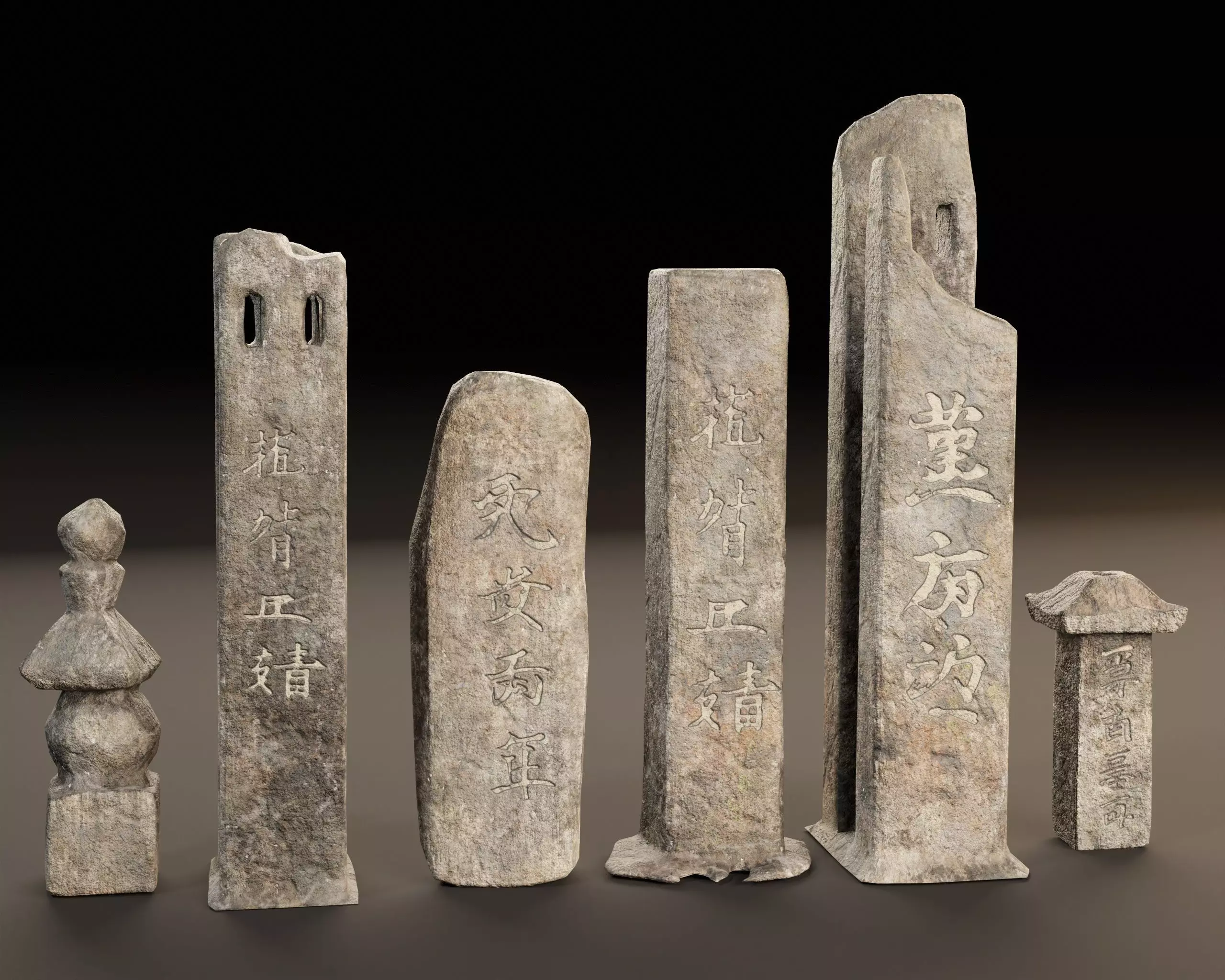 Japanese Gravestone Pillar Set Low-poly 3D model_2