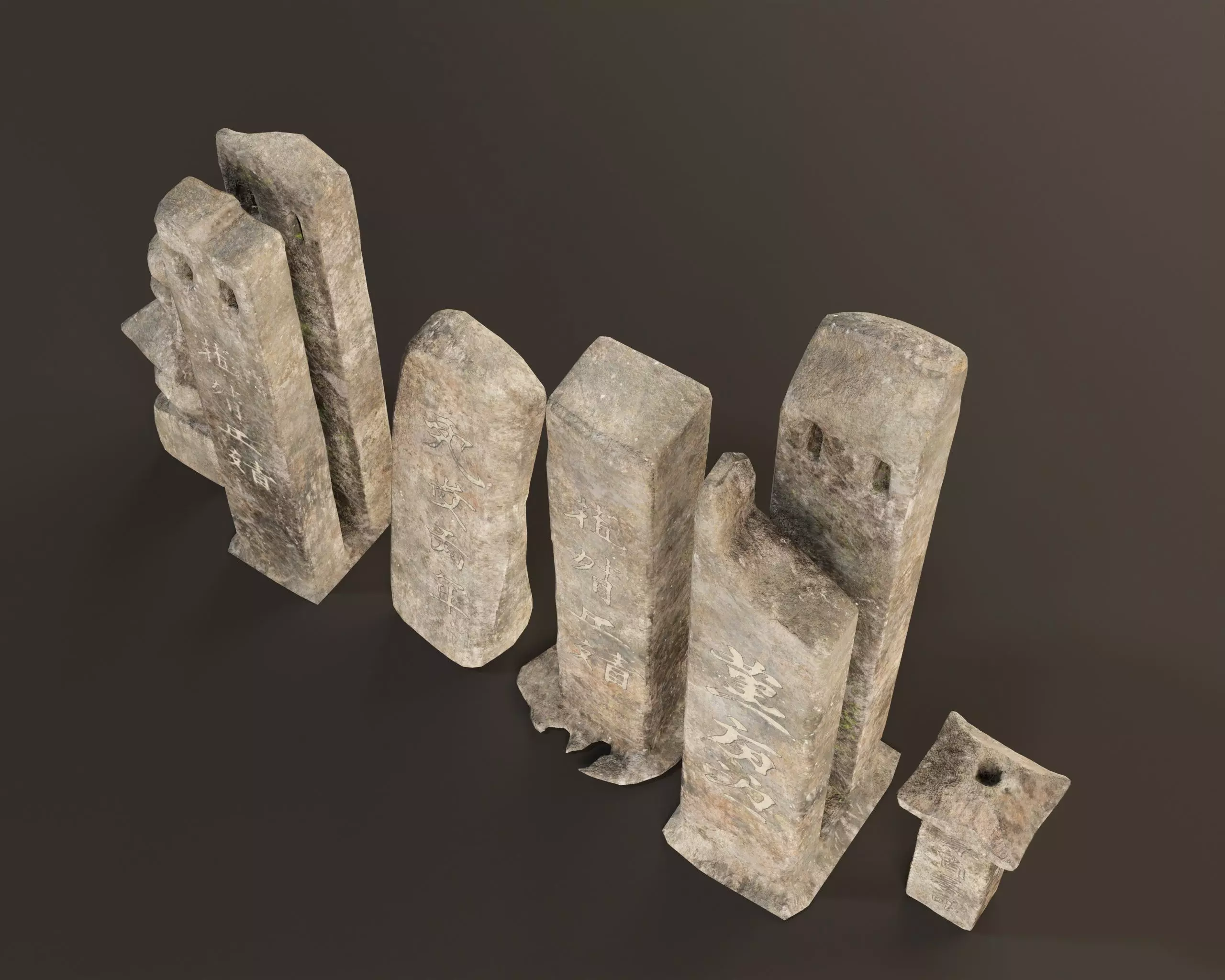 Japanese Gravestone Pillar Set Low-poly 3D model_8