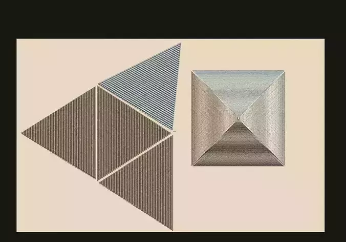 Egyptian Pyramid Flat 4-Part 3D Printable Model for CNC Carving