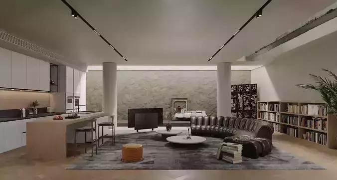 Modern living room dining room interior scenes 