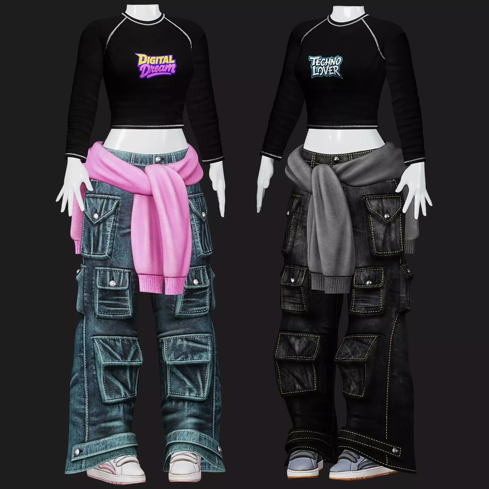 Skater Y2K Outfit Bundle PBR 4K Low-poly 3D model_4