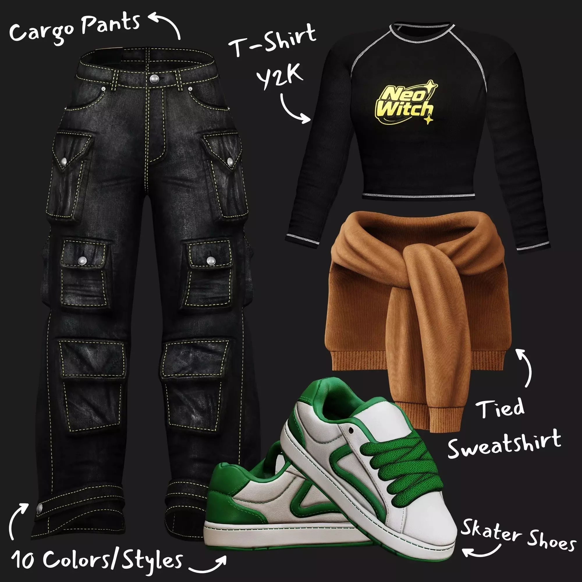 Skater Y2K Outfit Bundle PBR 4K Low-poly 3D model_1