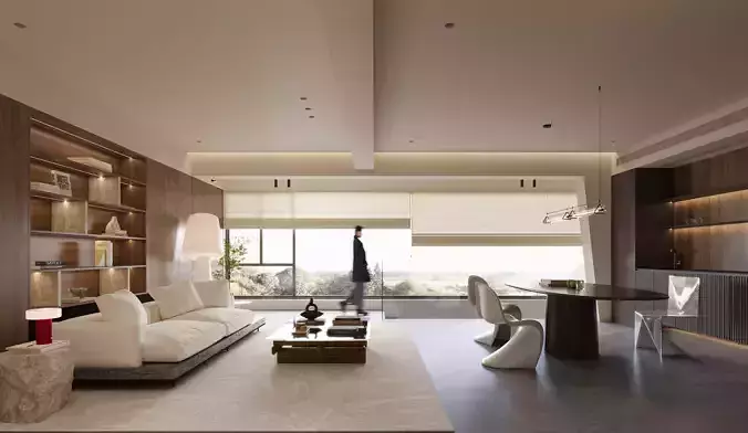 Modern living room dining room interior scenes 