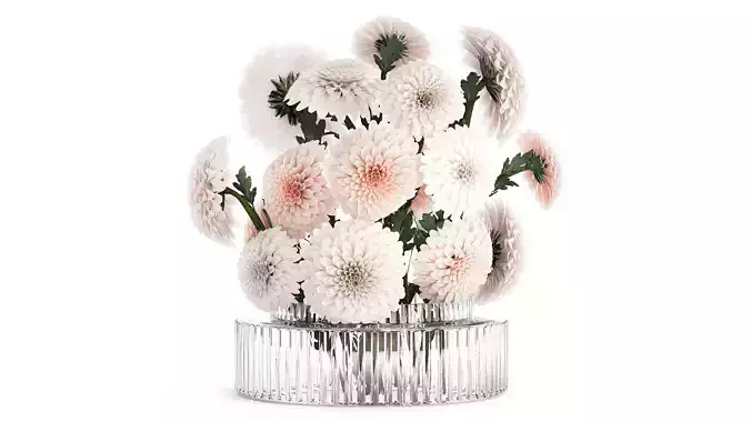 Realistic white Chrysanthemum bouquet modern vase  619