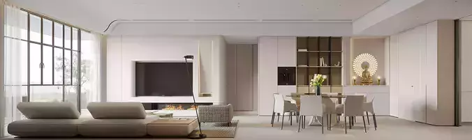 Modern living room dining room interior scenes 