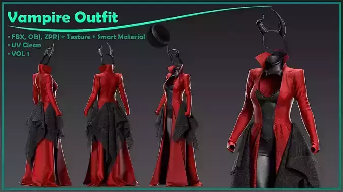 female vampire outfit with texture and smart material