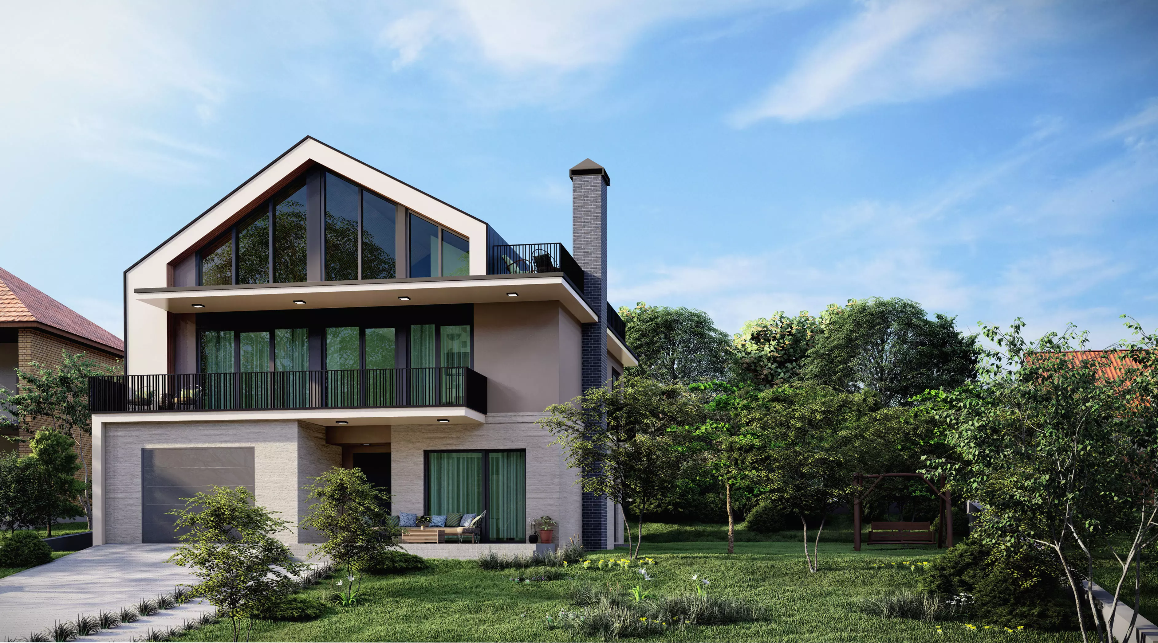 Contemporary 4-Bedroom Two-Storey House with Attic 3D model