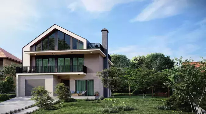 Contemporary 4-Bedroom Two-Storey House with Attic