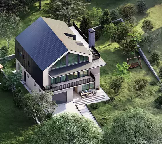 Contemporary 4-Bedroom Two-Storey House with Attic 3D model 4