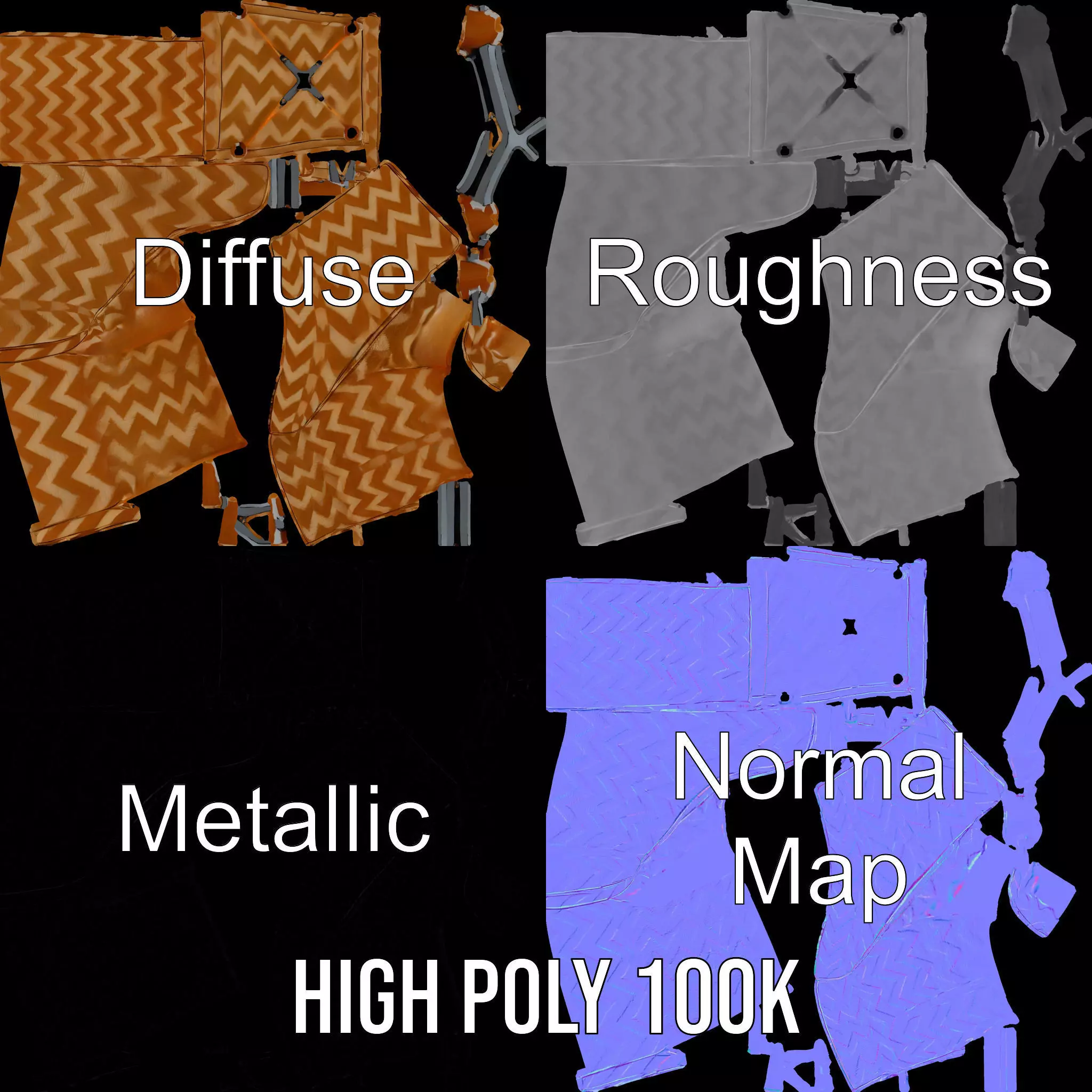 Zigzag Pattern Armchair model pack Low-poly 3D model_3