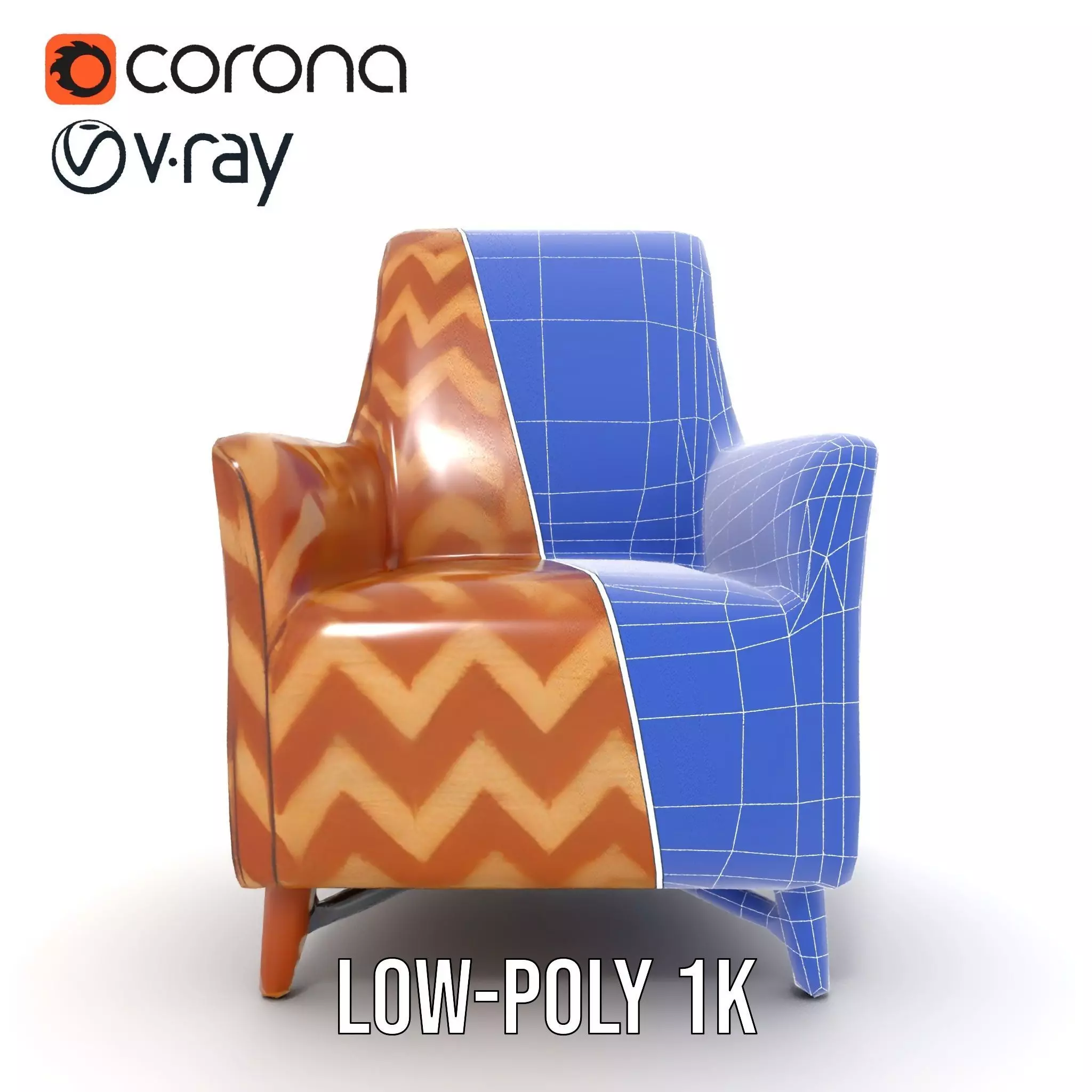 Zigzag Pattern Armchair model pack Low-poly 3D model_14