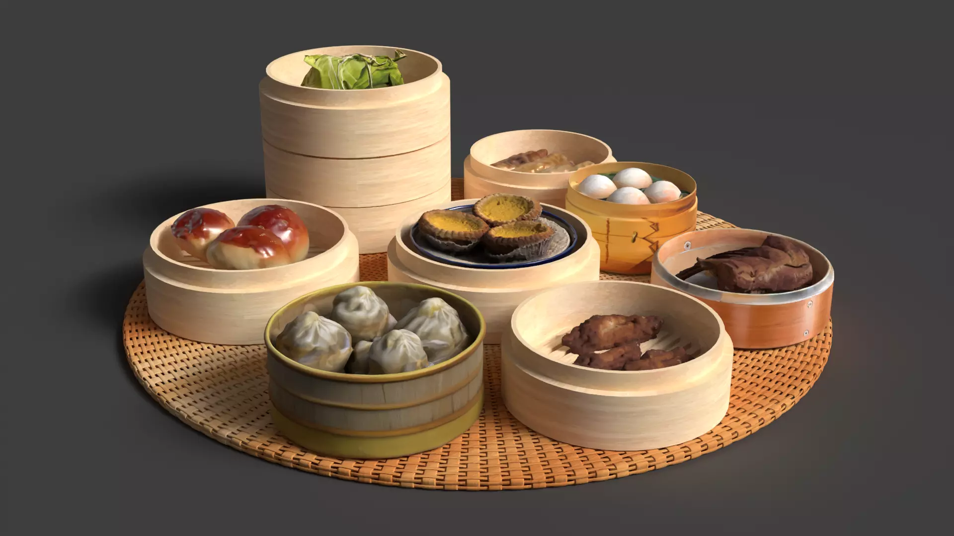 Chinese Dim Sum Bamboo Steamer 3D model